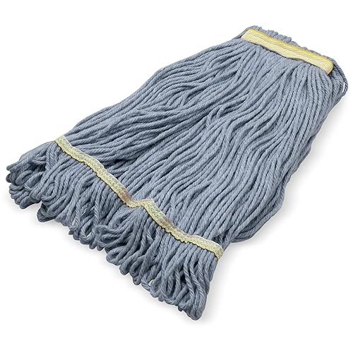 SPARTA Flo-Pac Cotton Mop Head, Loop-Ended, Narrow Band with 1" Yellow Band for Organized Cleaning, Small, Blue