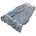 SPARTA Flo-Pac Cotton Mop Head, Loop-Ended, Narrow Band with 1" Yellow Band for Organized Cleaning, Small, Blue