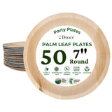 Dtocs Palm Leaf Plates 7 Inch Round (50) | Bamboo Plates Disposable Look Compostable Dinnerware Sets for Cocktail, Appetizer, Dessert, Mini