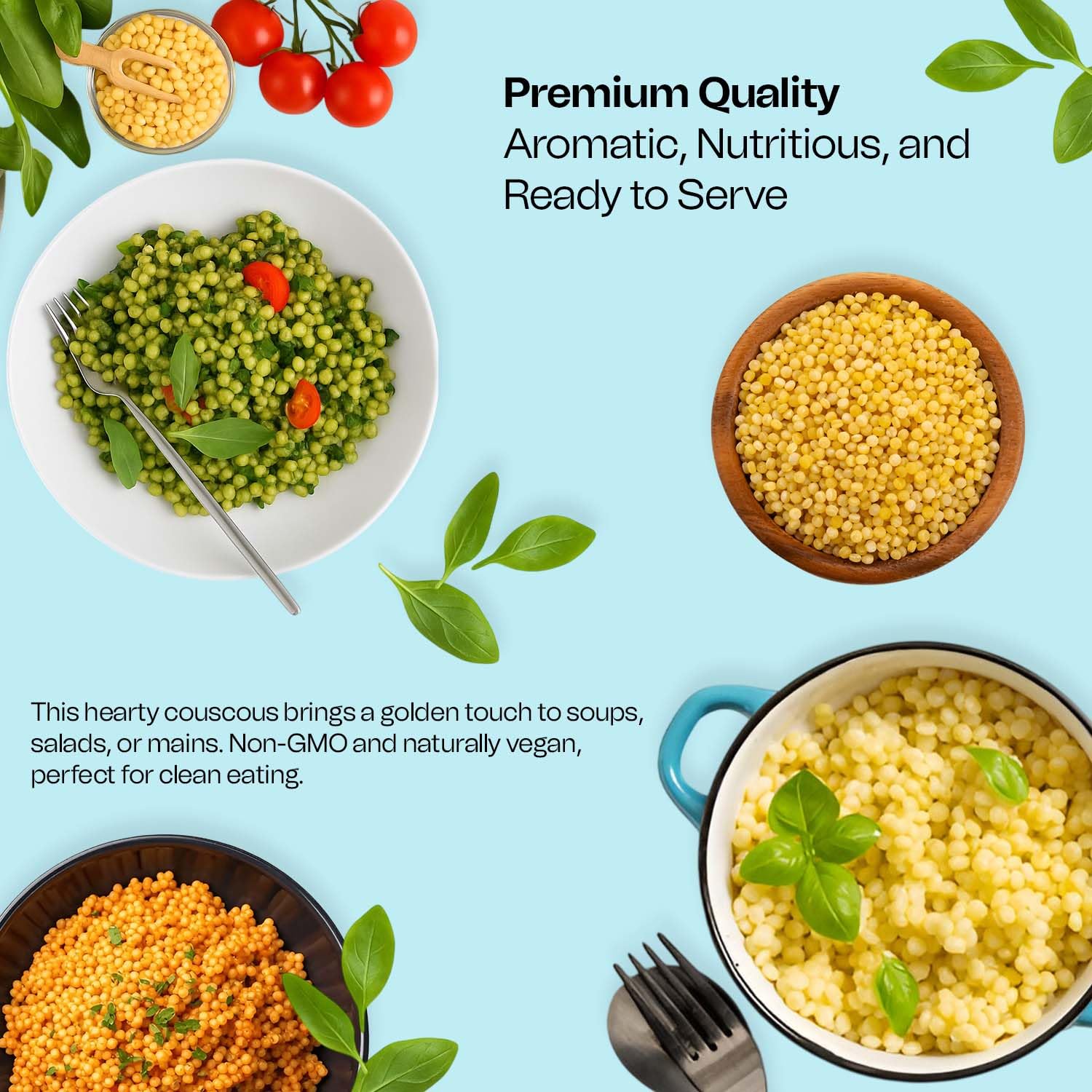 Golden Crown Premium Turmeric Couscous - 32 oz (2Lb) | Microwavable Meals Turmeric Couscous | Premium Quality Non GMO Project Verified | Natural Soups Side Dishes Mediterranean | Having No Cholesterol Vegan