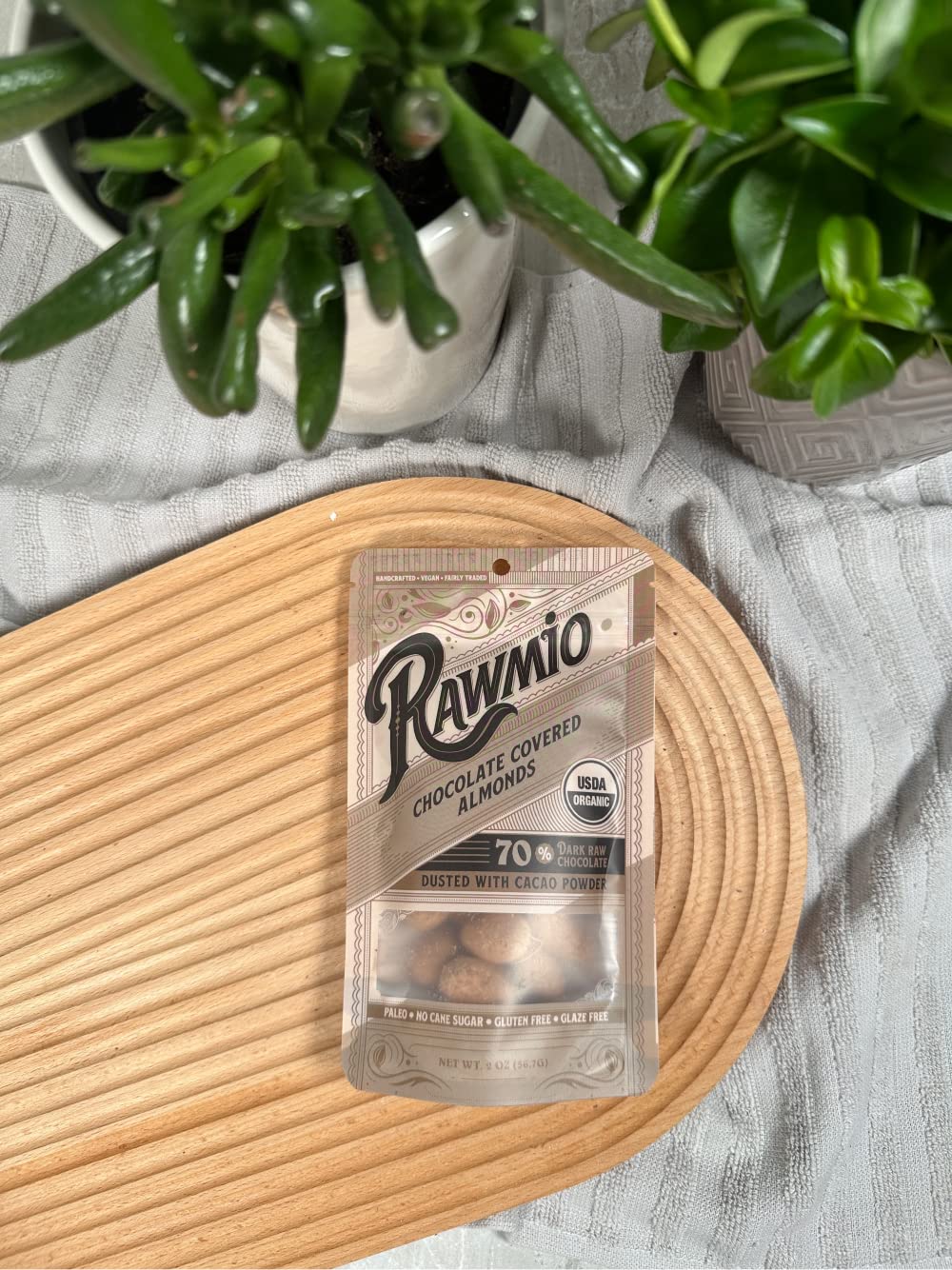 Rawmio Chocolate Covered Almonds - Organic, Raw, Vegan, 70% Dark Chocolate, 3 Packs, 2 oz.