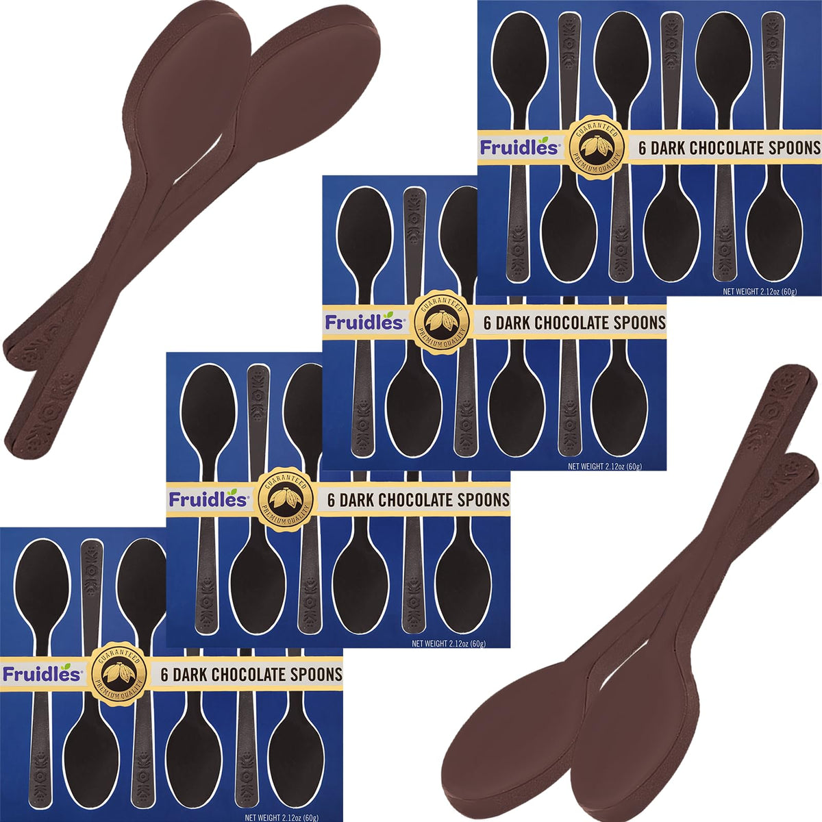 Fruidles Dark Chocolate Spoons, Candy Hot Chocolate Stirrers, Gourmet Cocoa Stirrer, Non-GMO, 6 Spoons per Box (4-Pack)