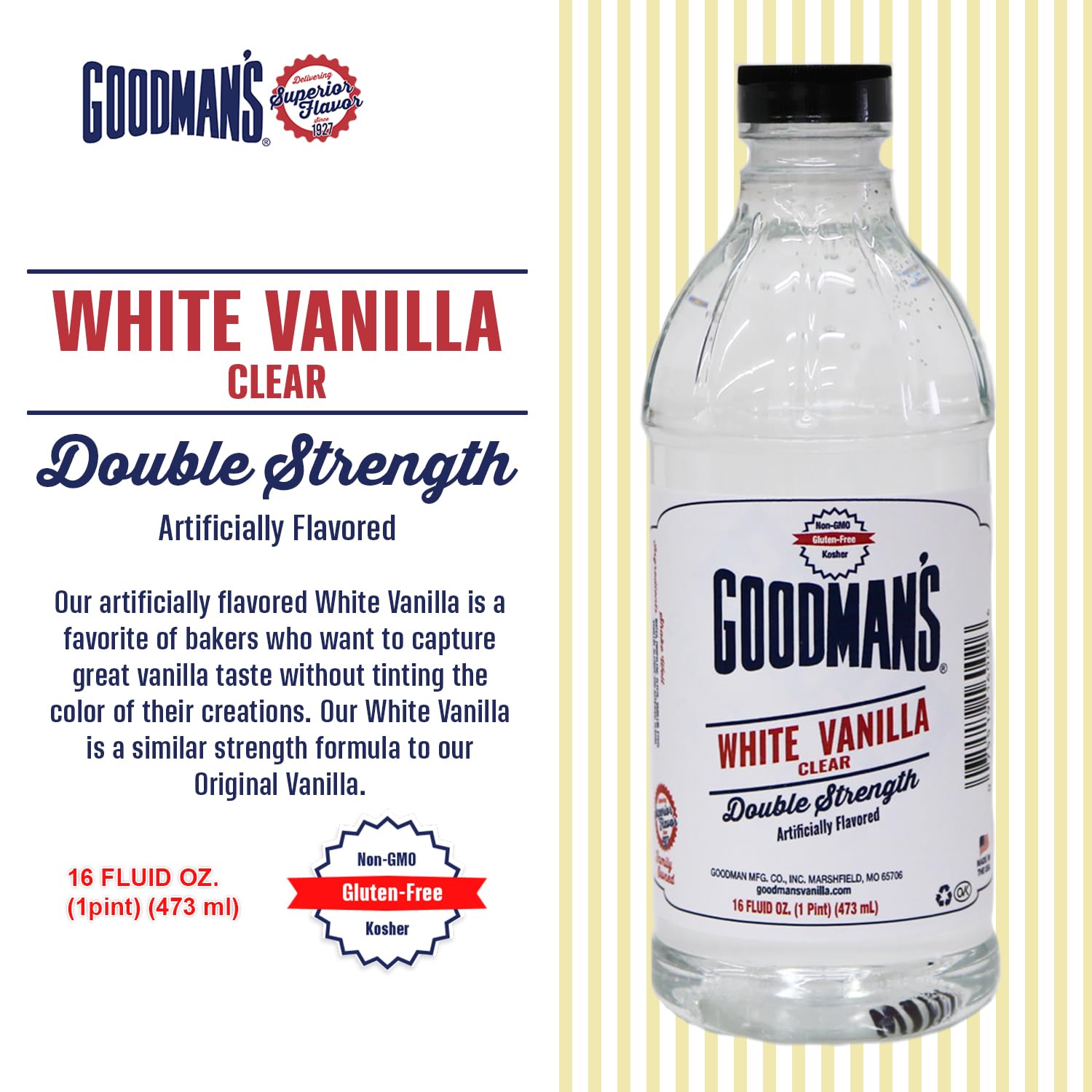 Goodman's White Vanilla Clear Double Strength Artificial Flavor - Gluten-Free, Non-GMO, Kosher, Low Carb & Low Calorie - Vanilla Flavor Ideal