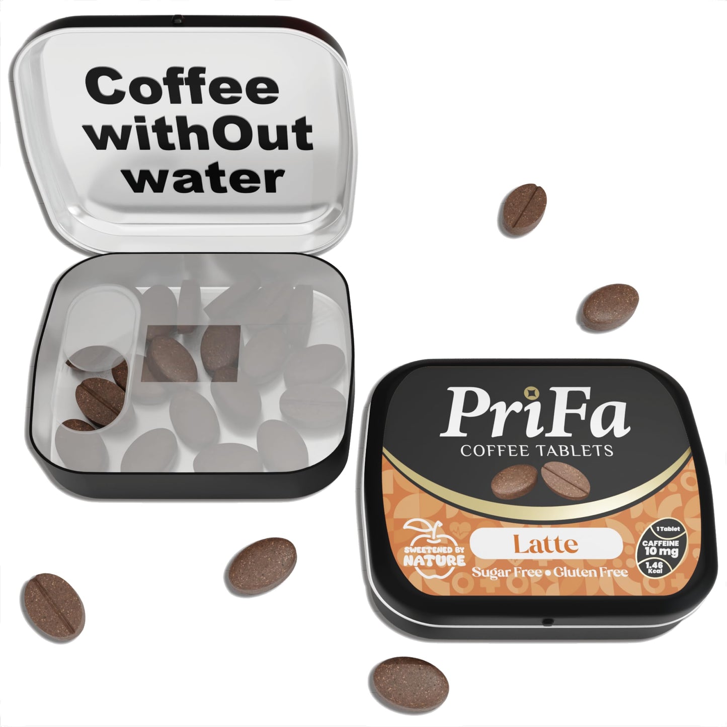 PriFa Sweet Latte Coffee Tablets - Water-Free Coffee, Instant Coffee On-The-Go, Sugar-Free, Pocket-Friendly, Portable Caffeine Boost - 15mg Caffeine