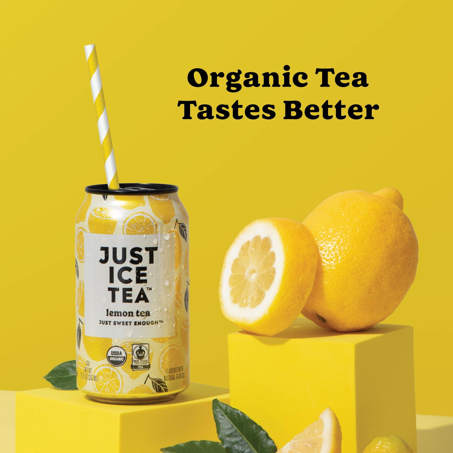Just Ice Tea, Lemon Flavored Black Iced Tea, 12-Pack (12oz Cans), USDA Certified Organic, Real Brewed, Low Calorie, No Artificial Sweeteners, Fair