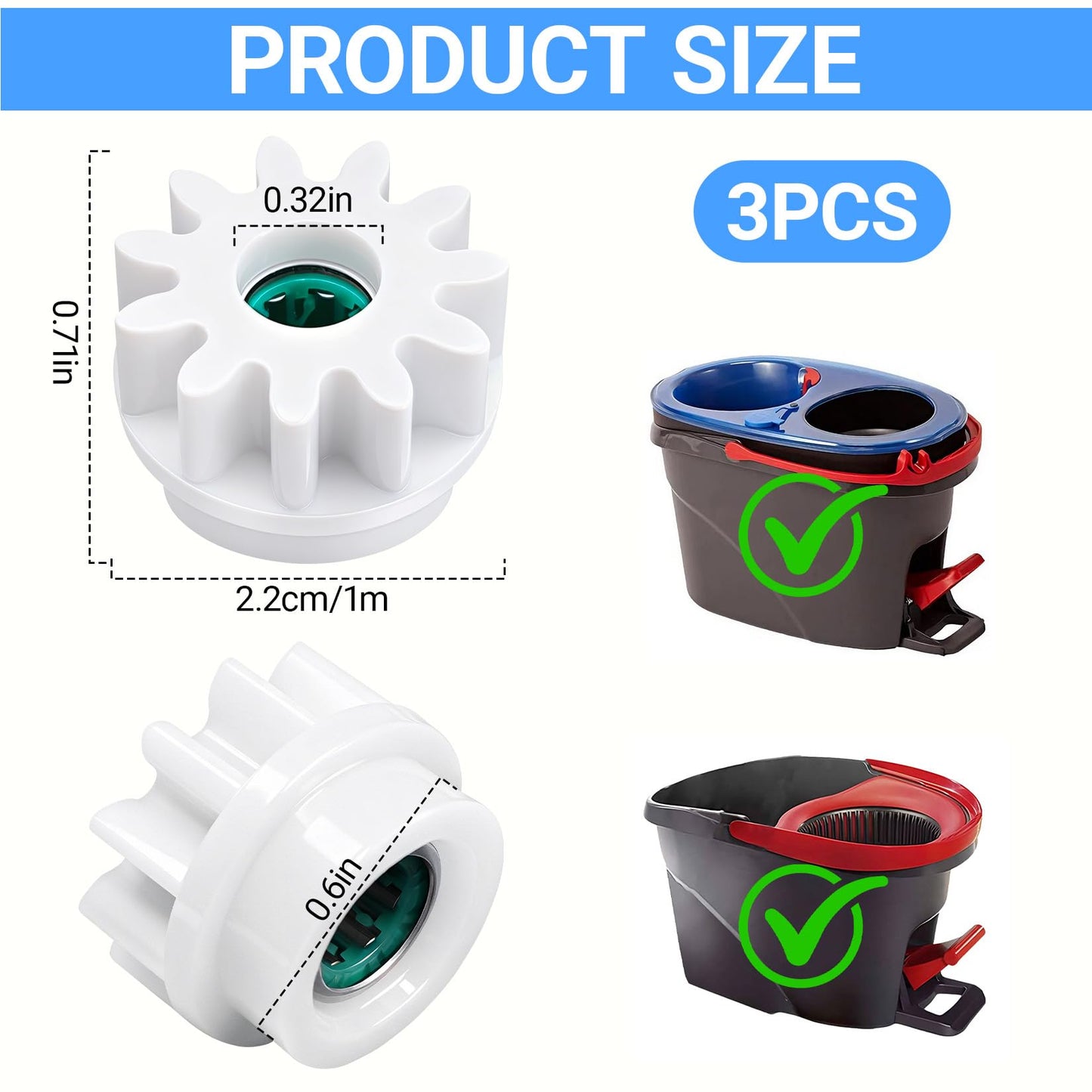 3Pcs Pedal Bearing Replacement for Ocedar Mop Bucket - One Way Clutch Gear Sprockets, Easy Fix Spin Mop Replacement Parts Compatible with Ocedar