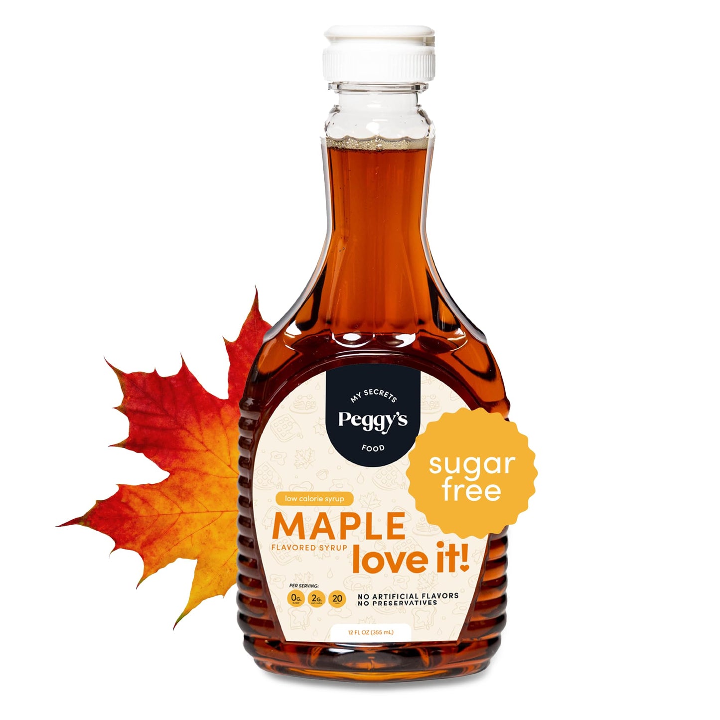 My Secrets Peggy’s Food Sugar-Free Maple Syrup, Keto Maple Syrup for Pancakes & Waffles - Sweetened with Allulose, Monk Fruit & Natural Sweeteners