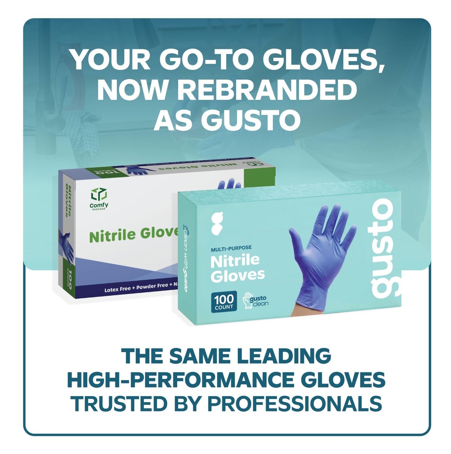 GUSTO Blue Nitrile Disposable Gloves [100 Count] 4 Mil Thick - Latex & Rubber Free - Non-Sterile, Powder-Free Gloves for Cleaning, Cooking