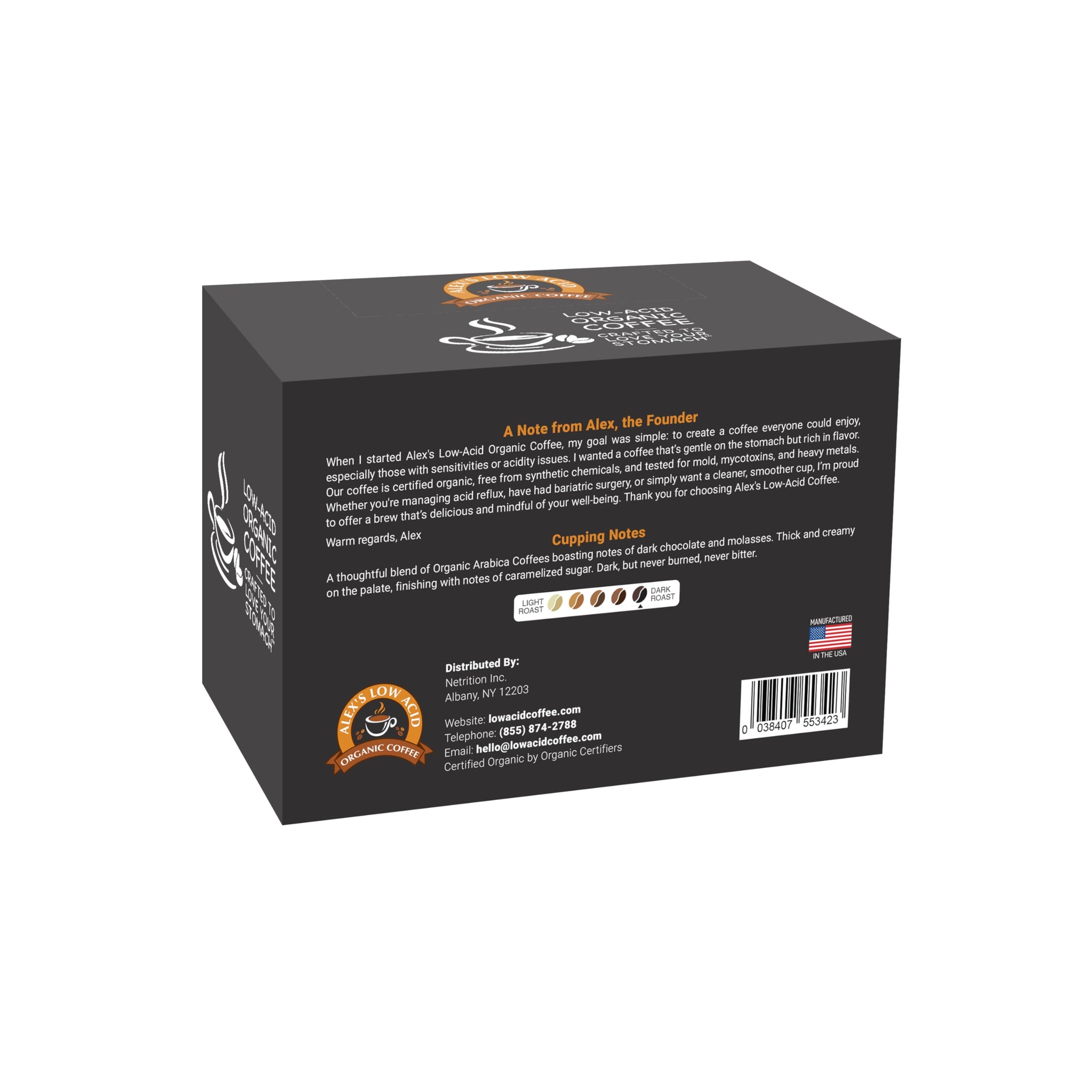 Alex’s Low Acid Organic Coffee | Created to Limit Heartburn, Acid Reflux & Stomach Irritation | French Roast | Pack of 12 K-Cups