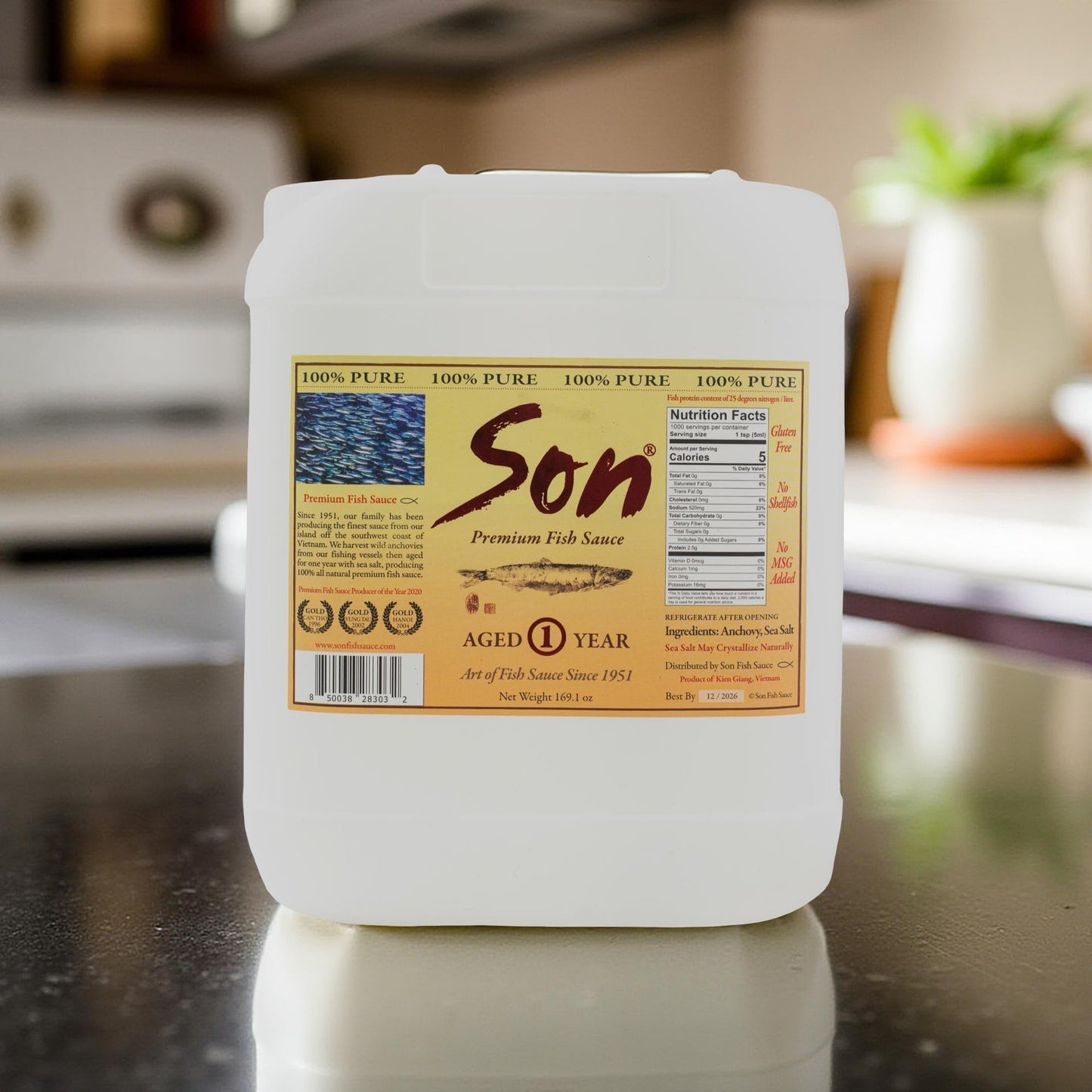 Son Fish Sauce - First-Press Vietnamese Fish Sauce (5 L Jug, 169.1 Oz) | 100% Anchovy + Sea Salt, No Additives | Naturally Fermented for Deep Umami |