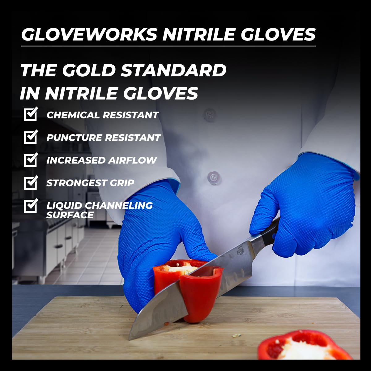 GLOVEWORKS HD Royal Blue Nitrile Industrial Disposable Gloves, 6 Mil, Latex-Free, Raised Diamond Texture, Large, Case of 1000