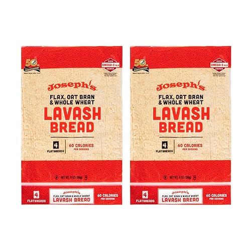 Joseph's Bakery Lavash Bread, Flax Oat Bran & Whole Wheat, Reduced Carb, Fresh Baked (8 Count Flax)