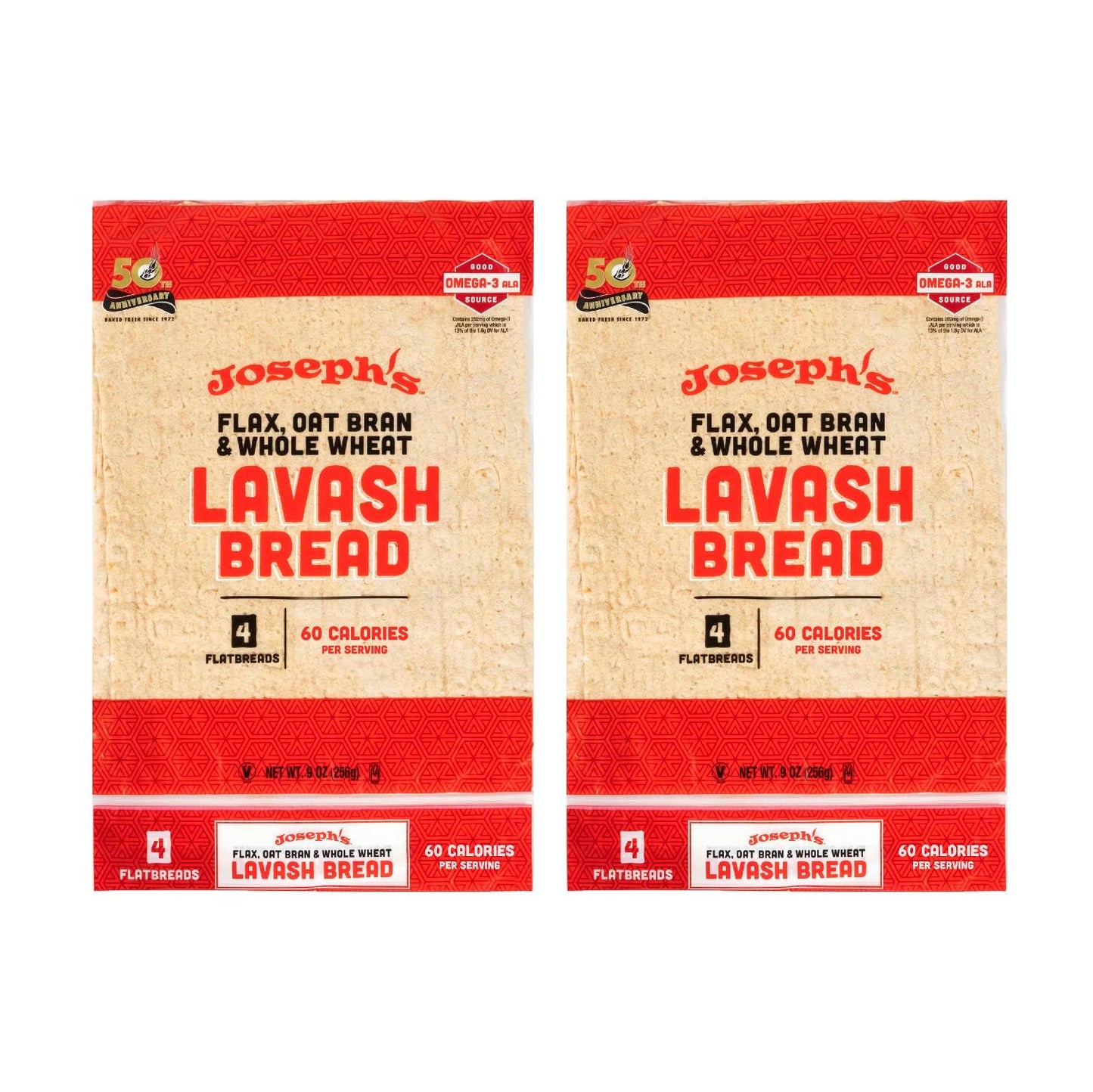 Joseph's Bakery Lavash Bread, Flax Oat Bran & Whole Wheat, Reduced Carb, Fresh Baked (8 Count Flax)