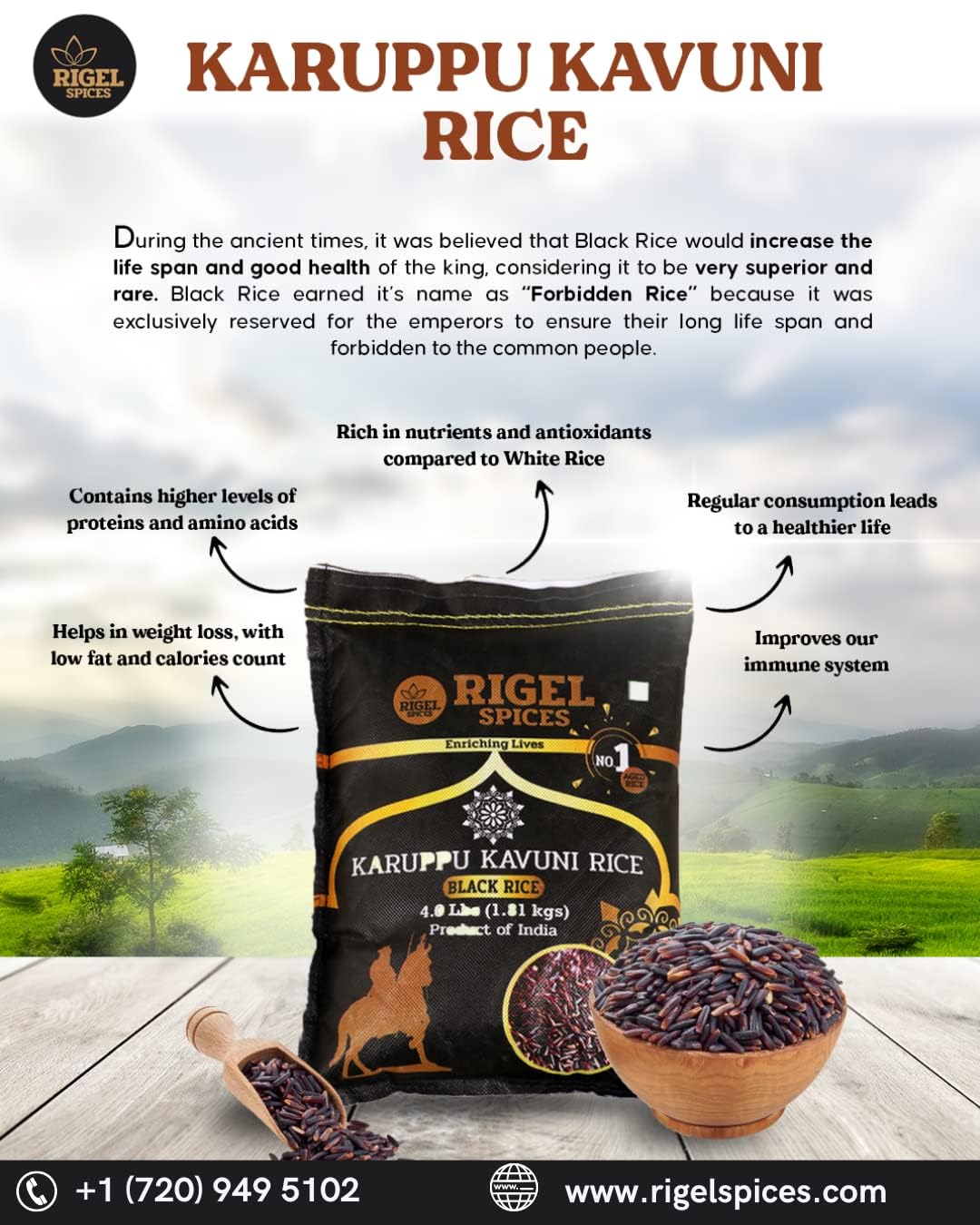 Rigel Spices | Karuppu Kavuni Black Rice (4 Pounds) | KINGS RICE | GLUTEN FREE | Ancient black rice