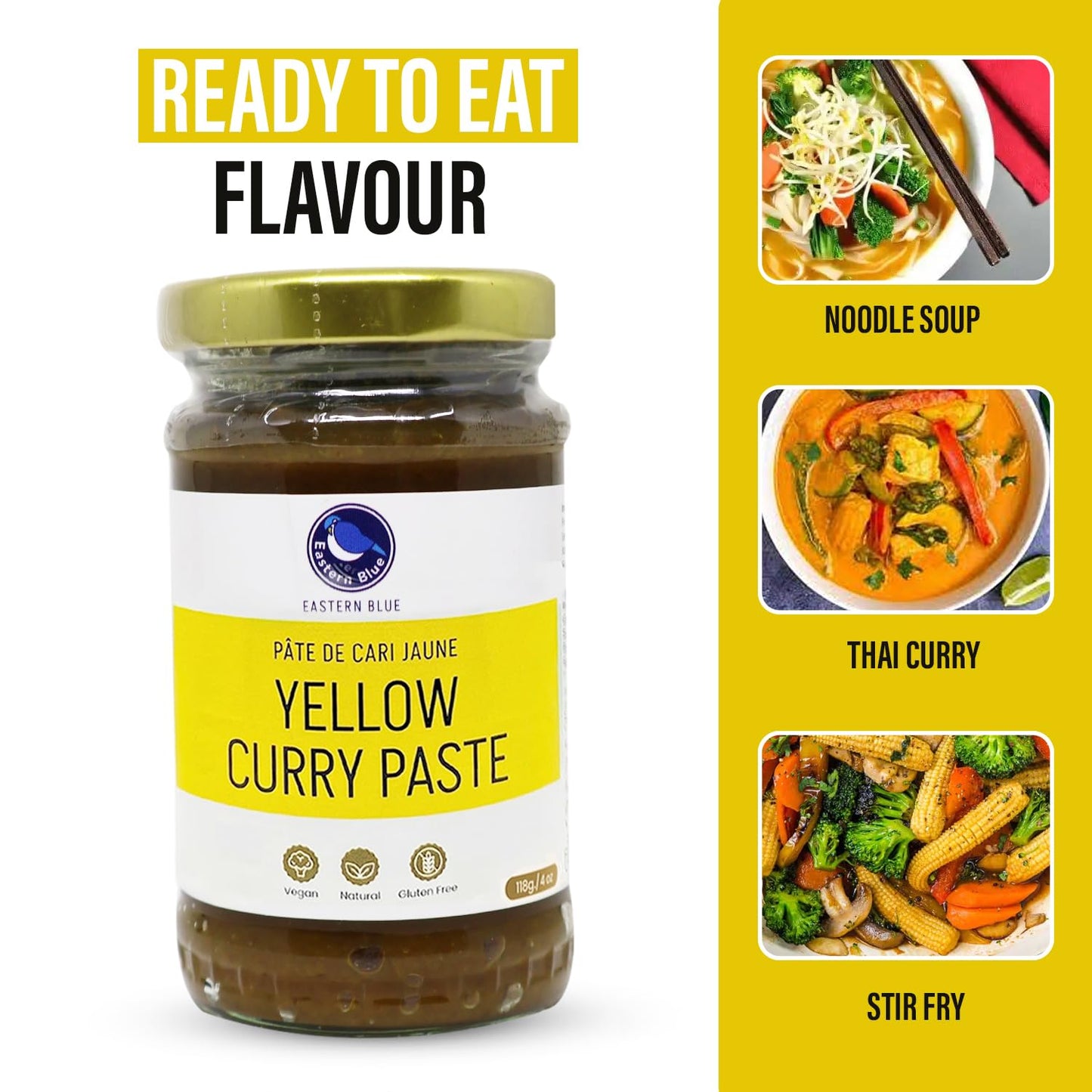 Eastern Blue Thai Yellow Curry Paste are Vegan, Gluten Free, Dairy Free with no preservative, no peanut. Make variety meals with our rich, bold