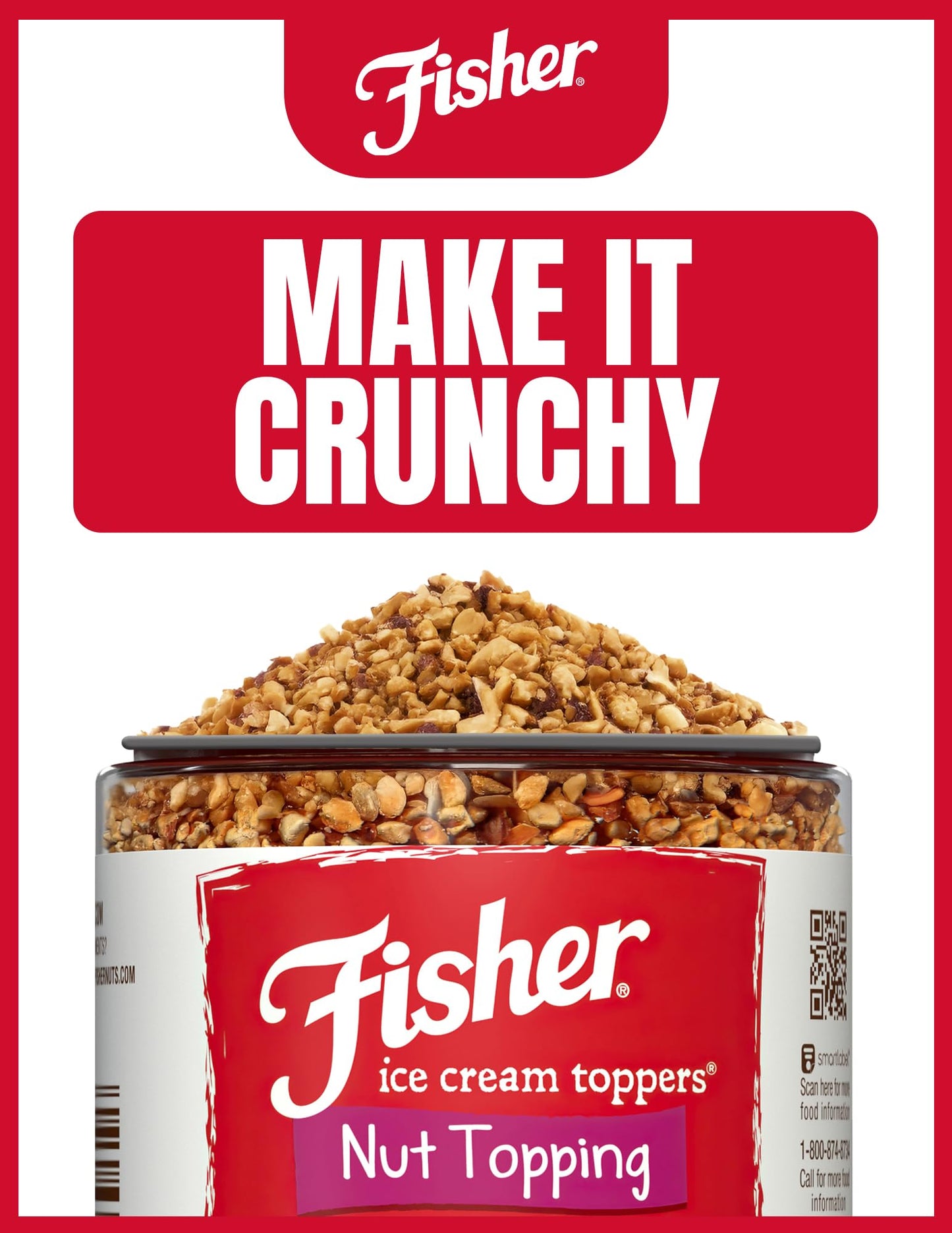 Fisher Mixed Nuts Ice Cream Topping, 5 oz, Peanuts, Almonds, Cashews, Walnuts, Brazil Nuts, Filberts, Pecans, Pistachios & Macadamias, Gluten-Free, No