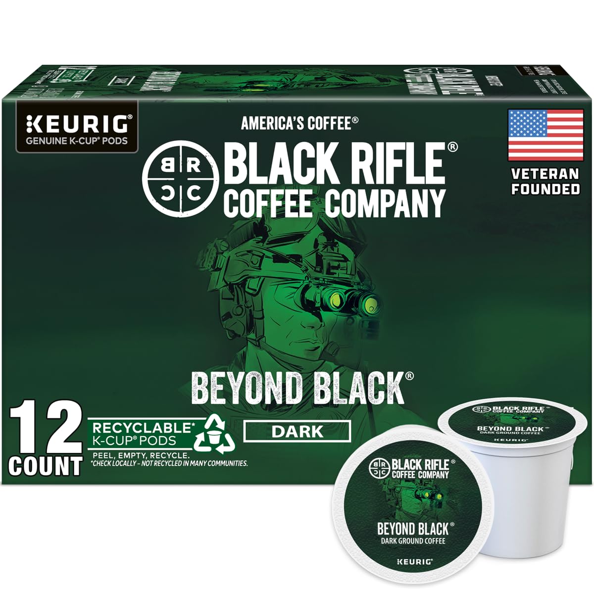 Black Rifle Coffee Company Dark Roast Coffee Pods - 100% Arabica, Bold, Smoky Single-Serve K-Cup Compatible - Veteran-Founded Premium Coffee - Beyond