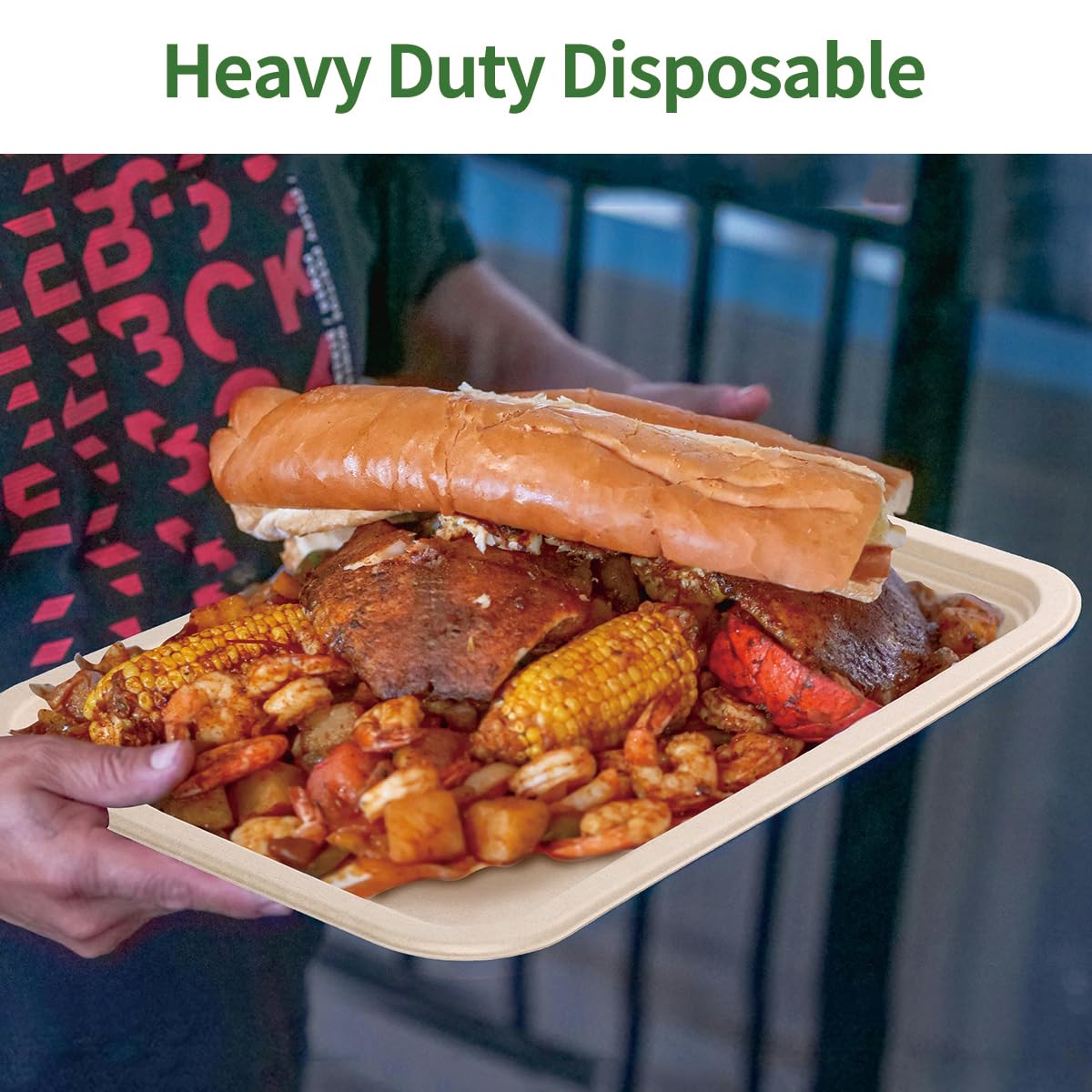 AICHEF 100 Pack 14 inch Large Disposable Food Trays for Crawfish Seafood Boil BBQ Dessert, Large Paper Plates 14 inch Heavy Duty Disposable Serving