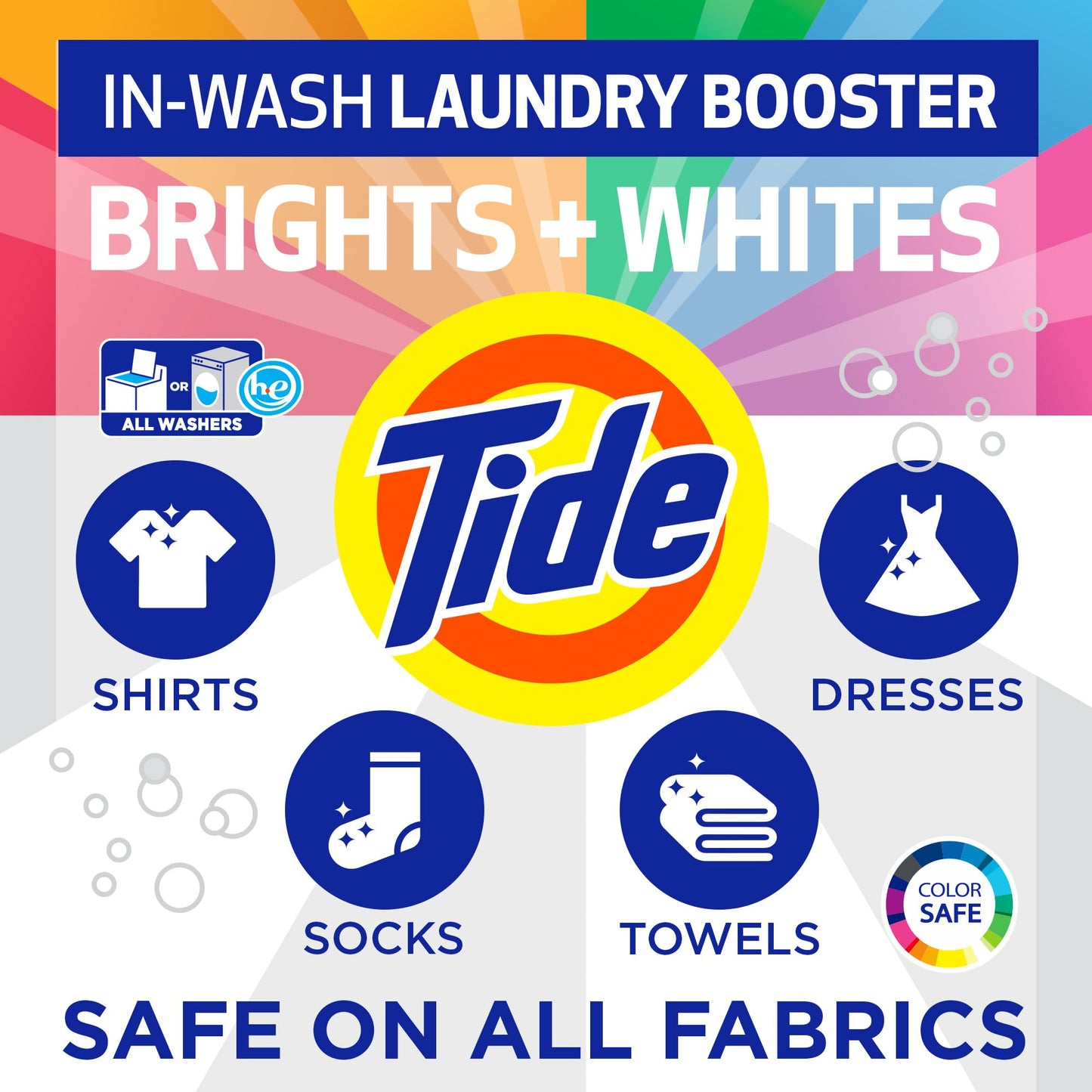 Tide Brights & Whites Odor Rescue, In Wash Odor Eliminator with Oxi, Scent Booster, Removes Odors in a Single Wash, 27 Count (Pack of 1)