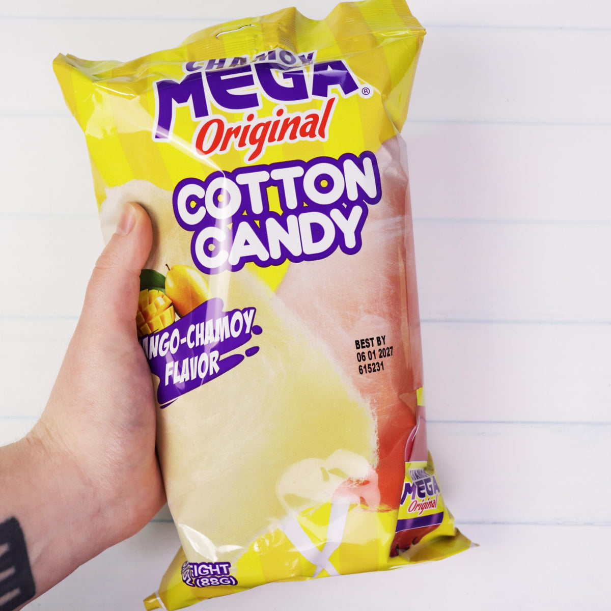 Mango Chamoy Cotton Candy, Sweet and Spicy Sugar Floss, Individually Wrapped Treats, 3.1 Ounces Each (Pack of 6)