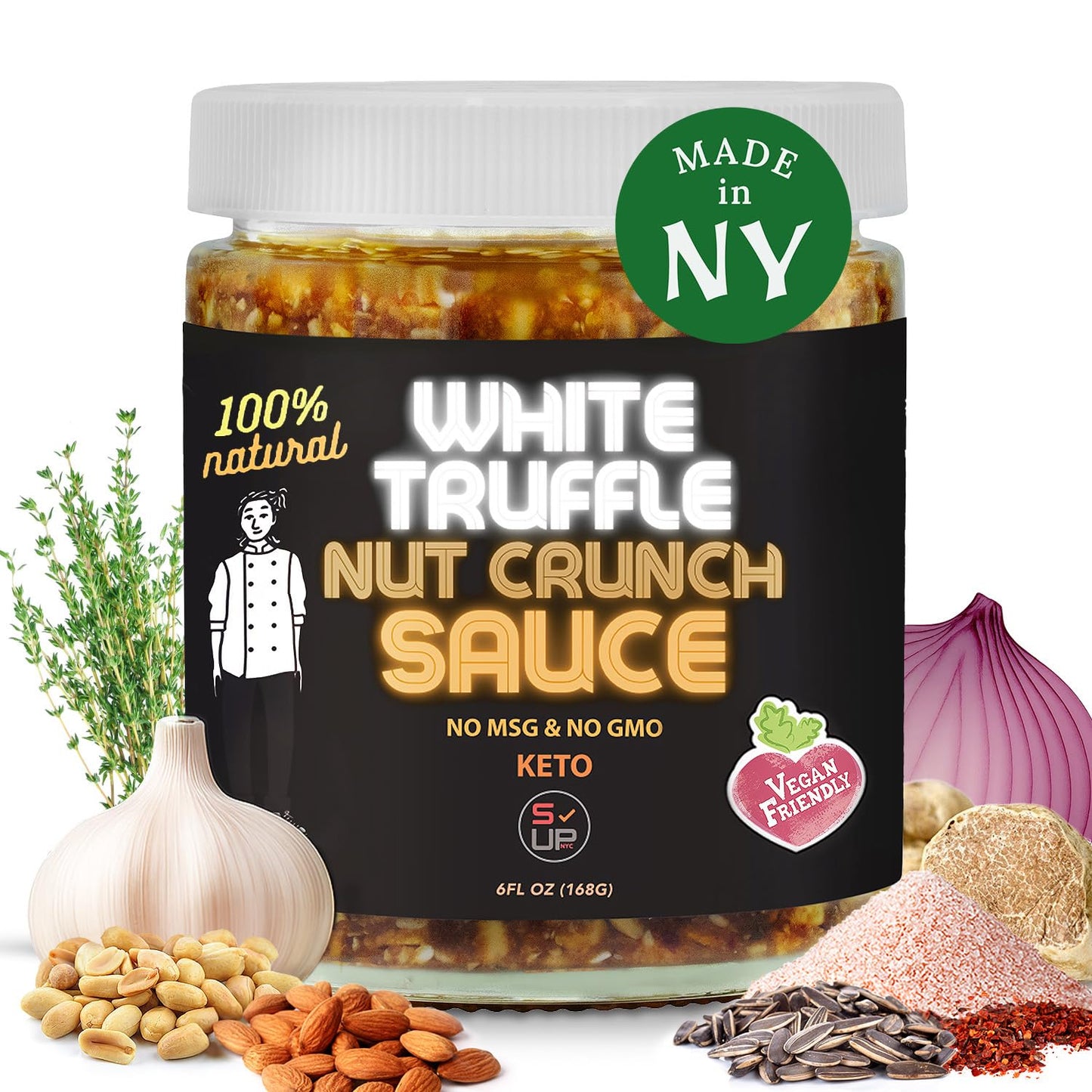 SAUCE UP Trio-Nut Crunch Sauce with White Truffle | Crunchy Roasted Almonds, Peanuts & Sunflower Seeds | Nutty, Bold & Umami-Rich Truffle Flavor |