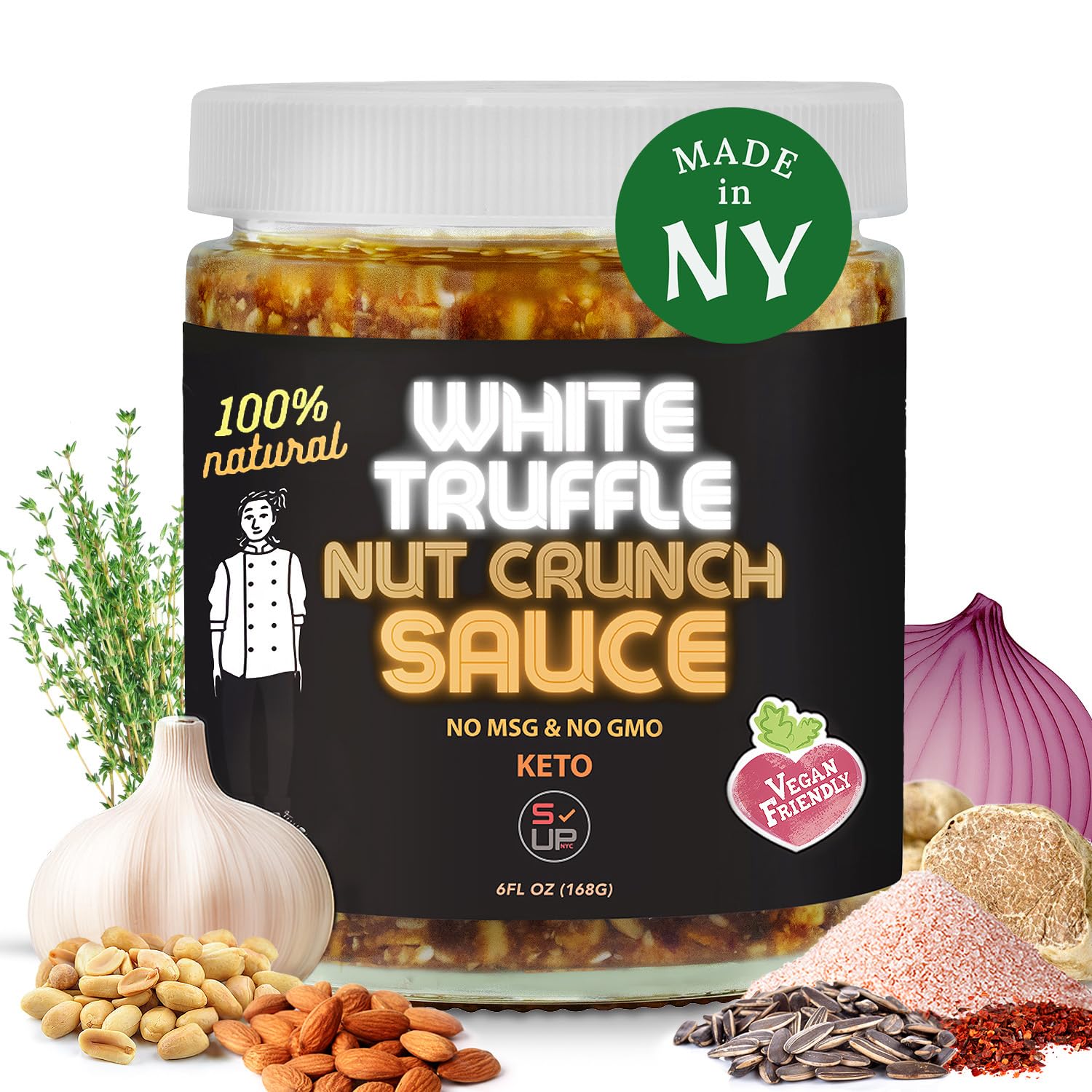 SAUCE UP Trio-Nut Crunch Sauce with White Truffle | Crunchy Roasted Almonds, Peanuts & Sunflower Seeds | Nutty, Bold & Umami-Rich Truffle Flavor |