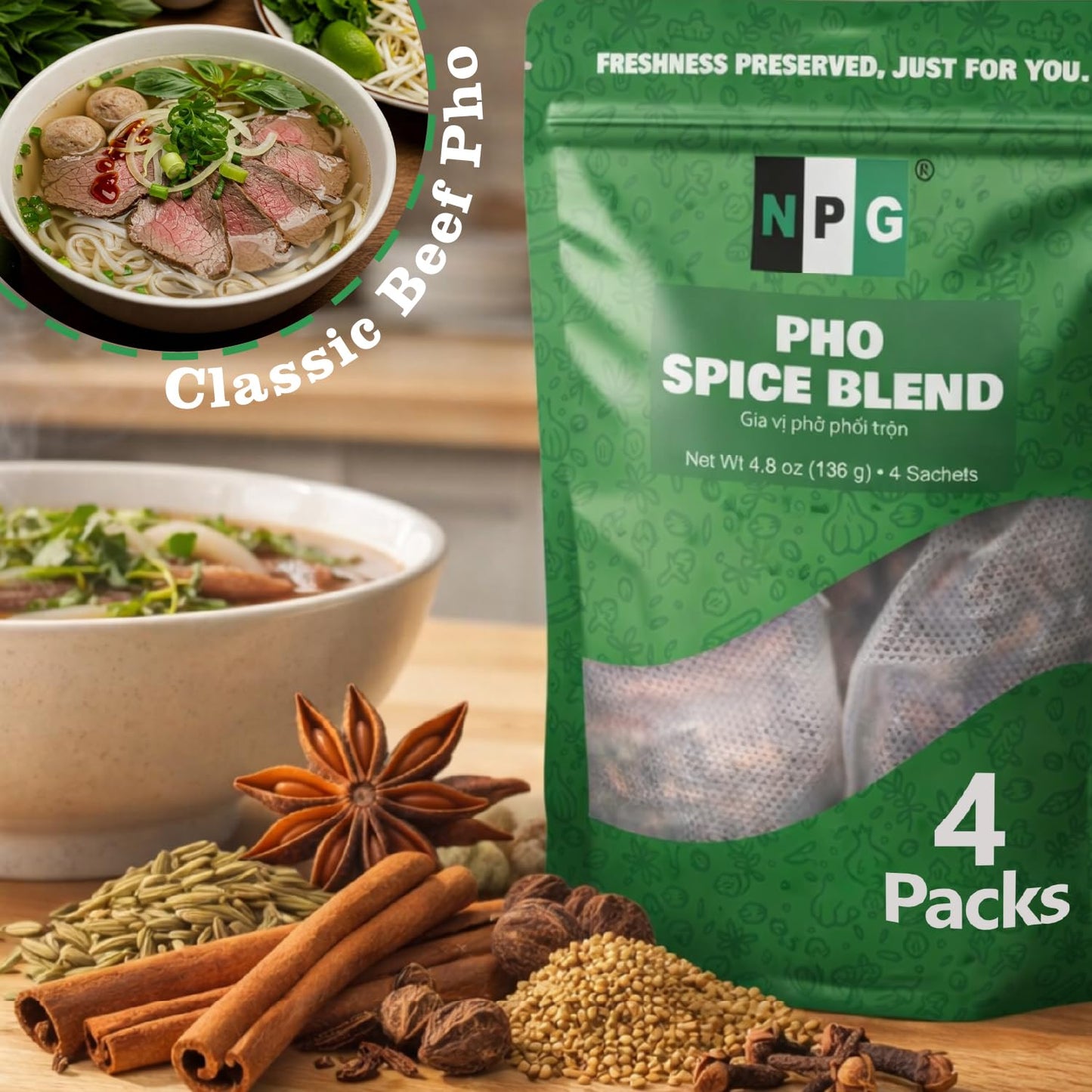 NPG Pho Spice Blend 4.8 oz, Gia Vi Pho Bac, Vietnamese Soup Base