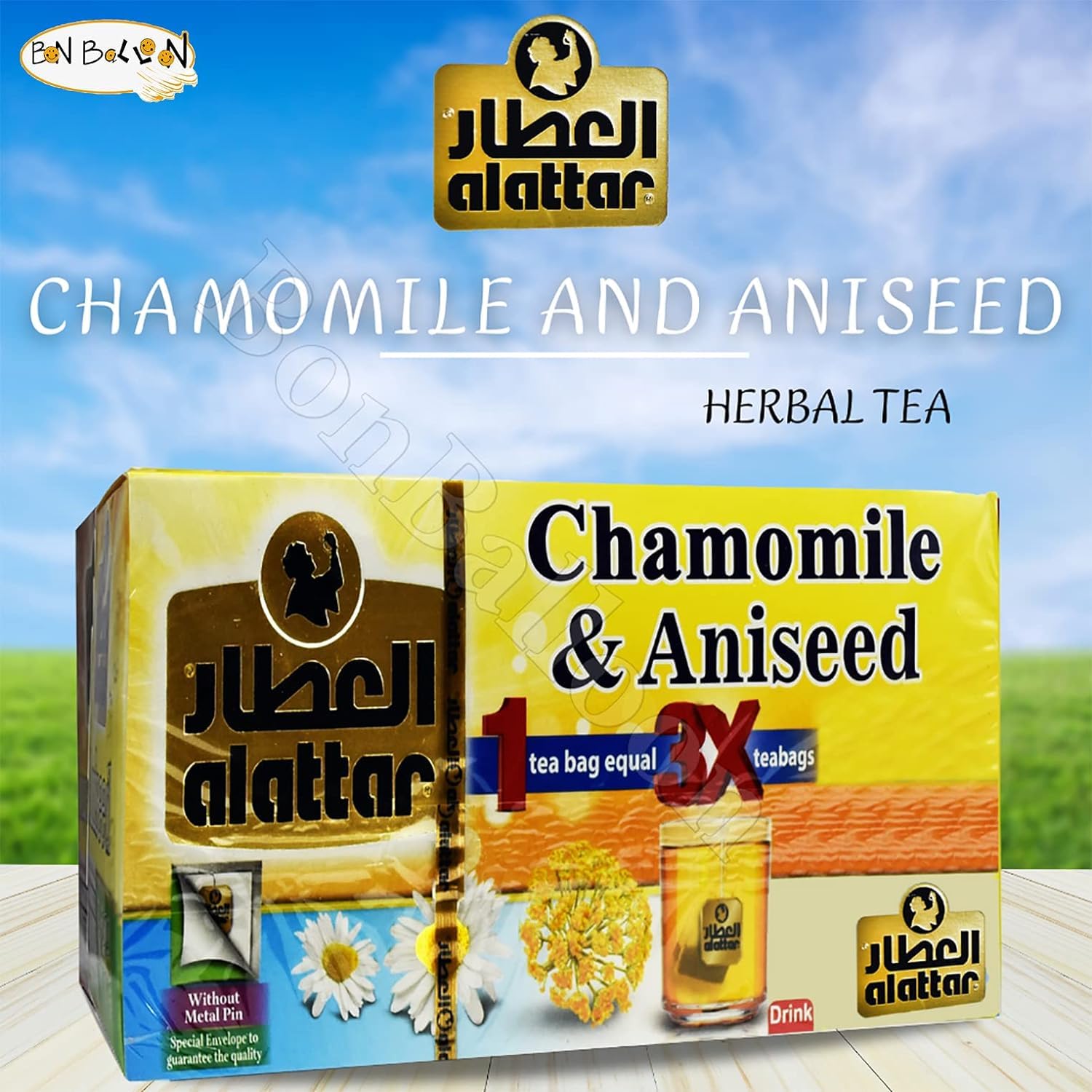 Egyptian Dried Premium AlAttar Chamomile & Anise Tea (20 Tea Bags Chamomilla Anis Aniseed) Al Attar Herbal Herb Herbs Natural Oriental Arabic Non Gmo