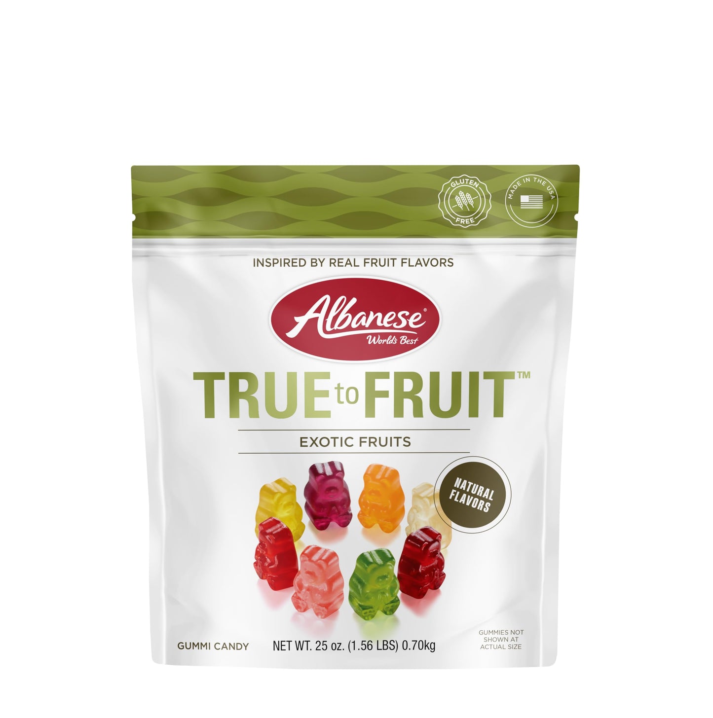 Albanese World's Best True to Fruit Exotic Fruits | 25oz Bag of Candy | 8 Natural Flavors and Colors, Soft Gummy Bears | Fuji Apple and More | Tastes