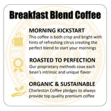 Charleston Coffee Roasters | Specialty Organic Whole Bean Coffee | Hand Picked, Premium Slow Roast | (Breakfast Blend, Medium Roast) 28oz