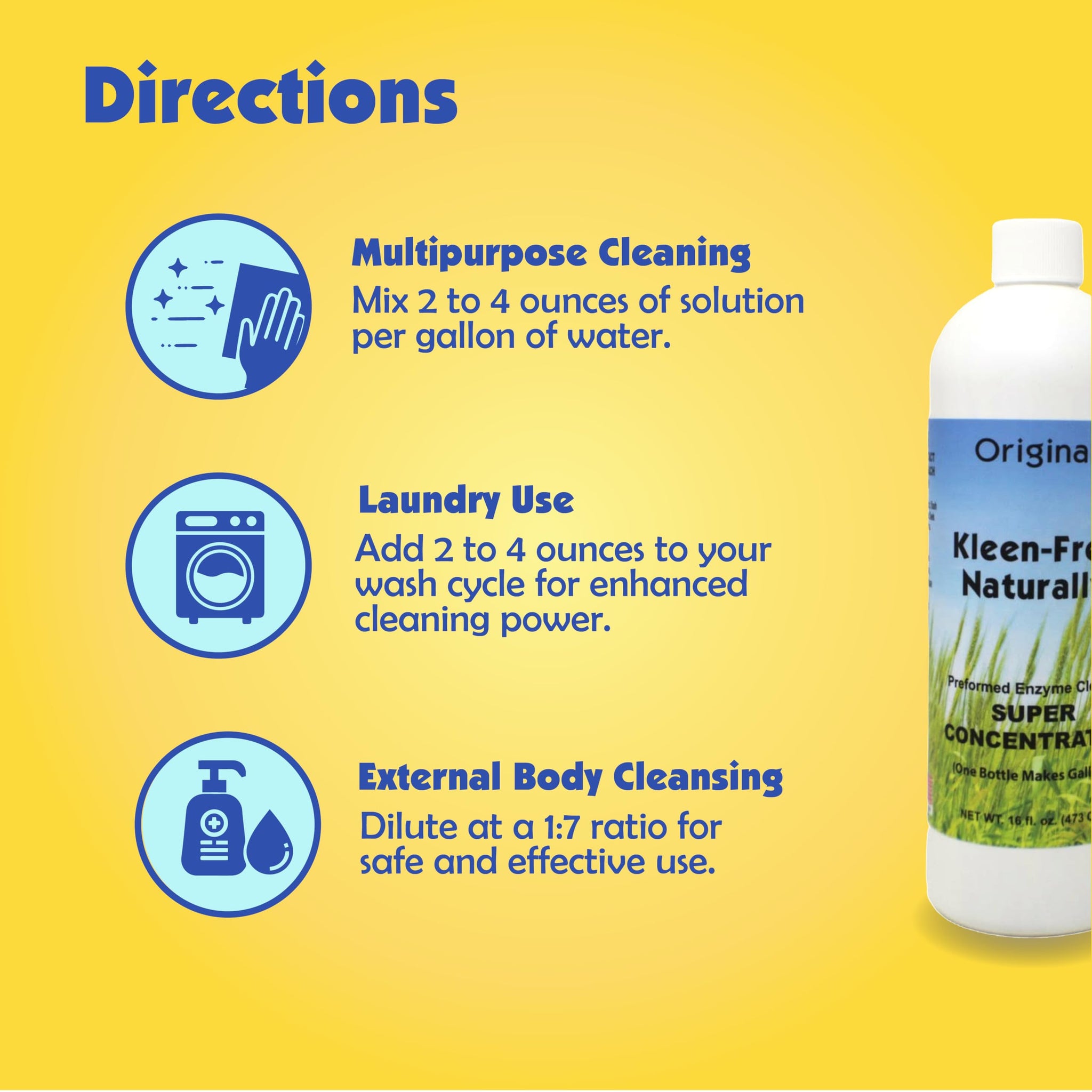 Kleen Free Naturally Preformed Enzyme Cleaner, Enzyme Solution, Multi-Purpose Cleaner, Laundry Additive and More - Concentrate - Original Scent - 16oz