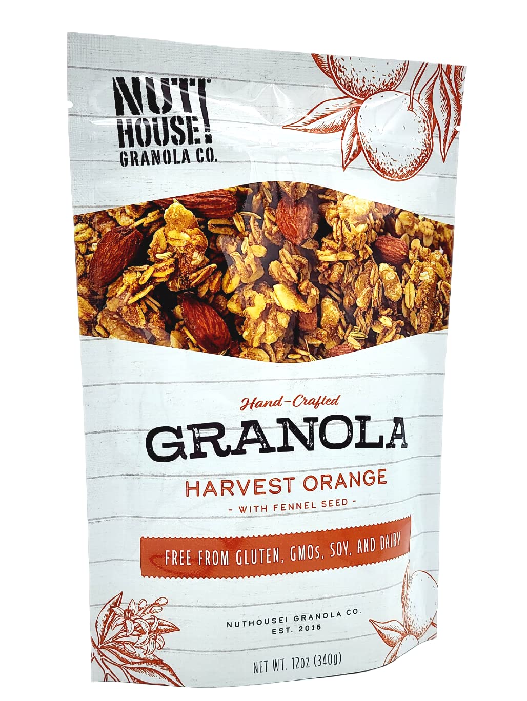 NutHouse! Granola Company - Premium Harvest Orange Granola | Certified Gluten-Free, Non-GMO, Kosher | Vegan, Soy-Free | 12 oz. Bag (6-Pack)