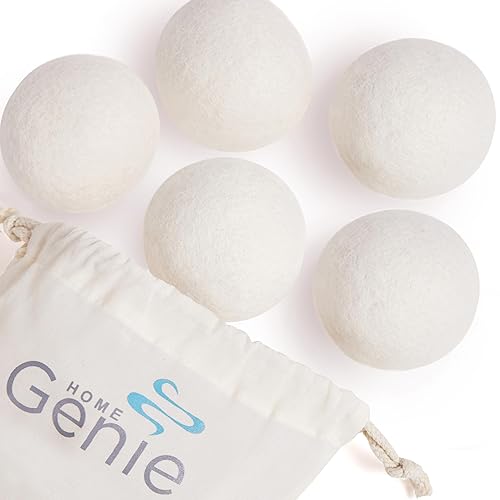 HOME GENIE Wool Reusable Dryer Balls XL, Anti Static Fast Drying Laundry for Pet Hair, Reduces Clothing Wrinkles, Lint, Natural Fabric Softener