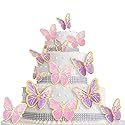 80Pcs Butterfly Cake Toppers Set Happy Birthday 3D Mixed Color Pink Purple Cupcake Picks Butterfly Cupcake Topper with Dot Glue Decorations