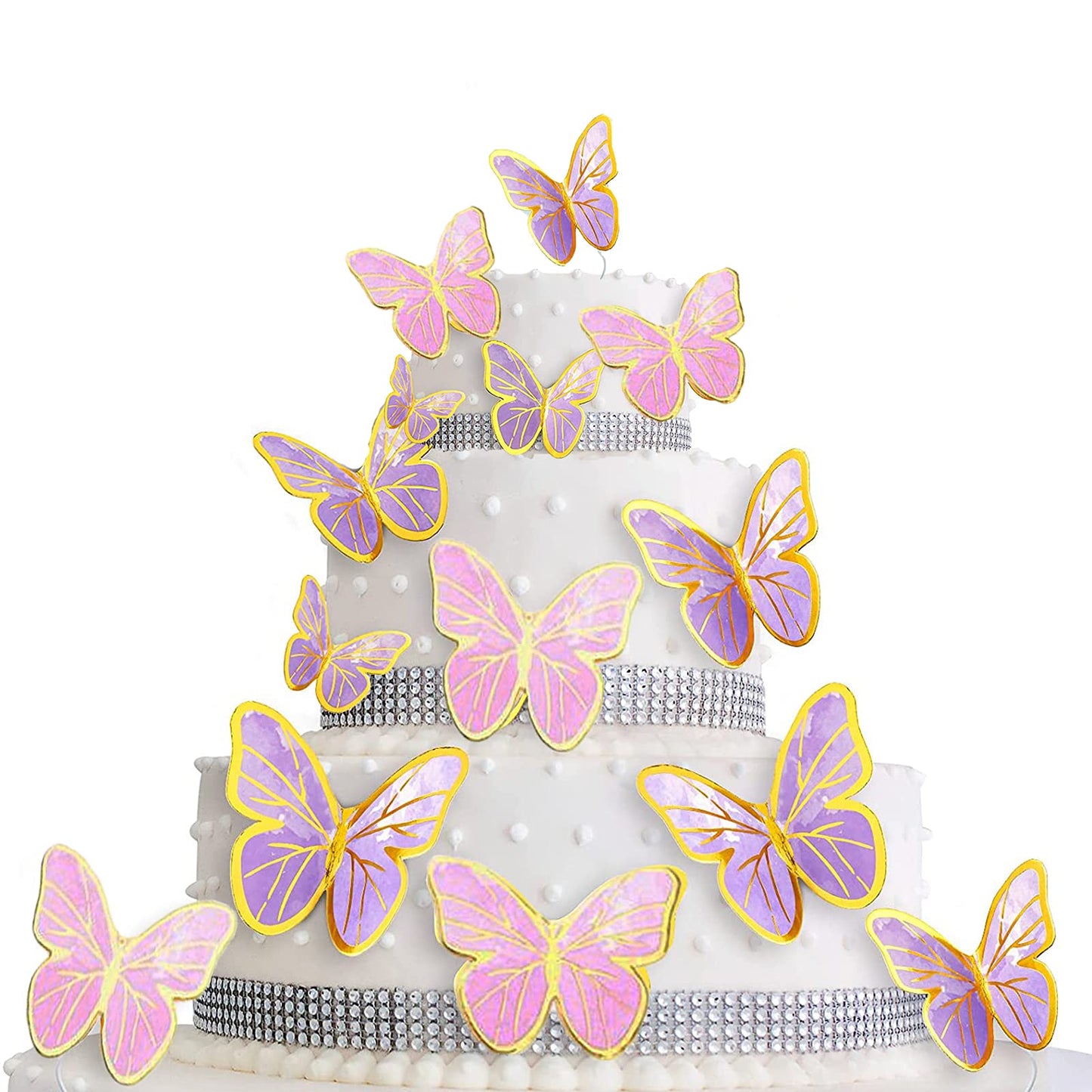 80Pcs Butterfly Cake Toppers Set Happy Birthday 3D Mixed Color Pink Purple Cupcake Picks Butterfly Cupcake Topper with Dot Glue Decorations