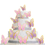 80Pcs Butterfly Cake Toppers Set Happy Birthday 3D Mixed Color Pink Purple Cupcake Picks Butterfly Cupcake Topper with Dot Glue Decorations