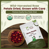Organic Way Rose Petals Dried (Rosa Centifolia) - Pure, Edible & Fragrant for Tea | Organic & Kosher Certified | Raw, Vegan, Non GMO & Gluten Free |