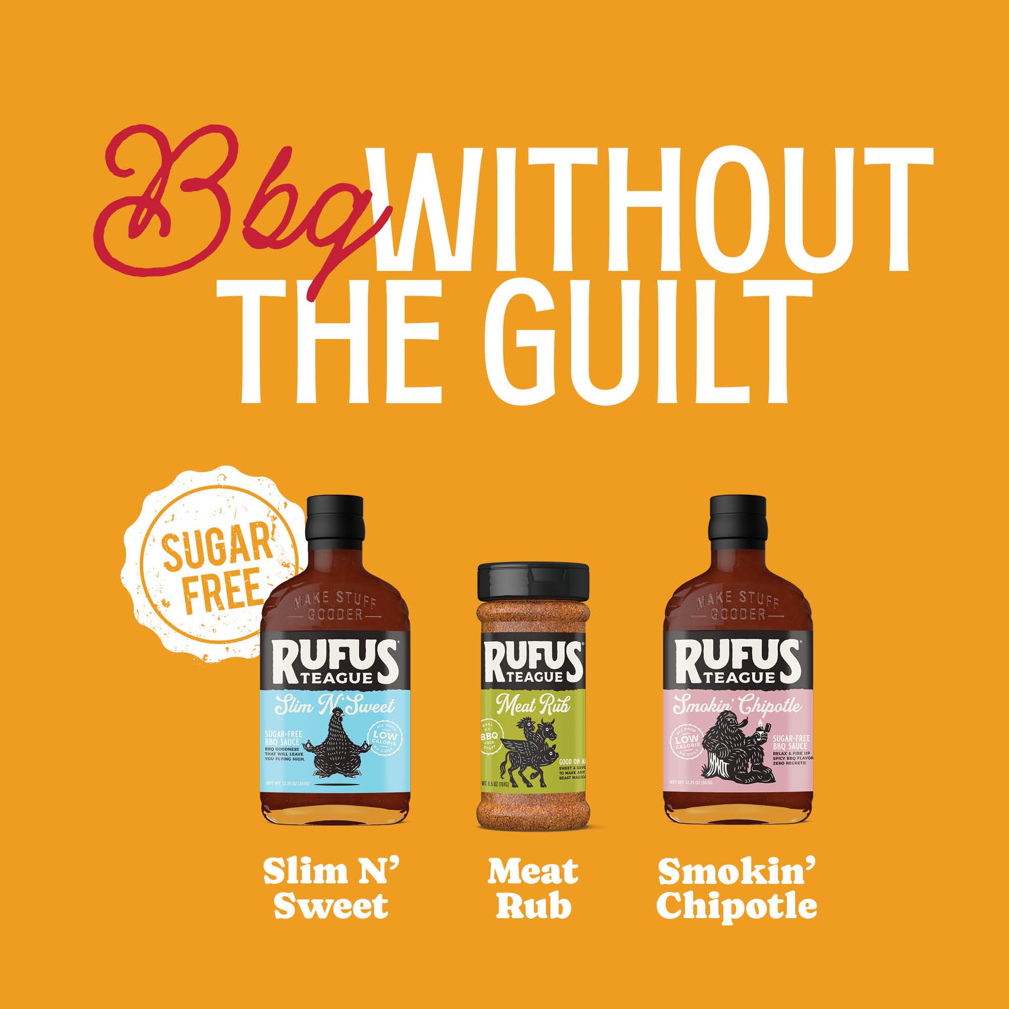 Rufus Teague Sugar-Free BBQ Sauces and Dry Rub Gift Set, Gluten-Free 3pk