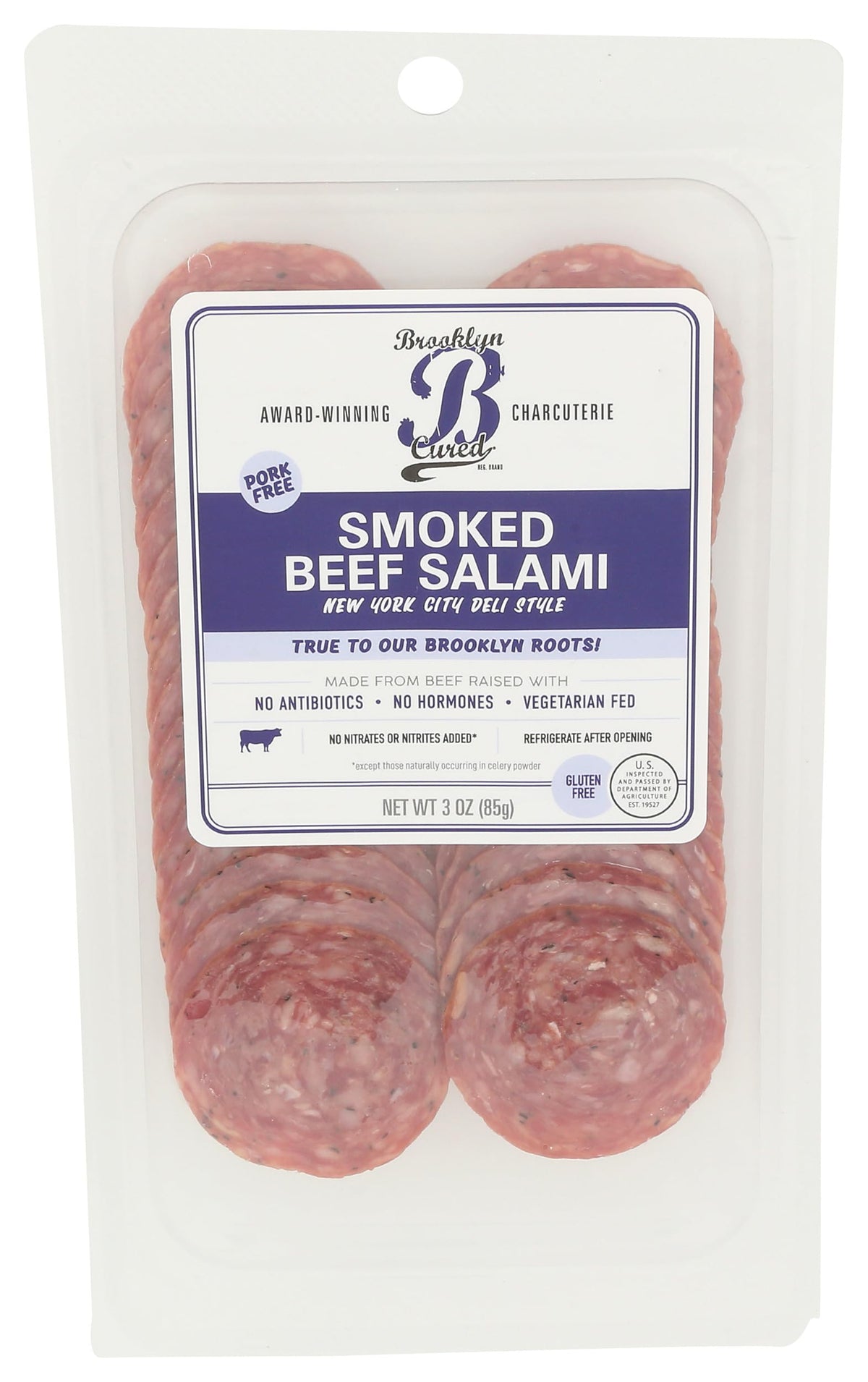Brooklyn Cured, Salami Beef Smoked Sliced, 3 Ounce
