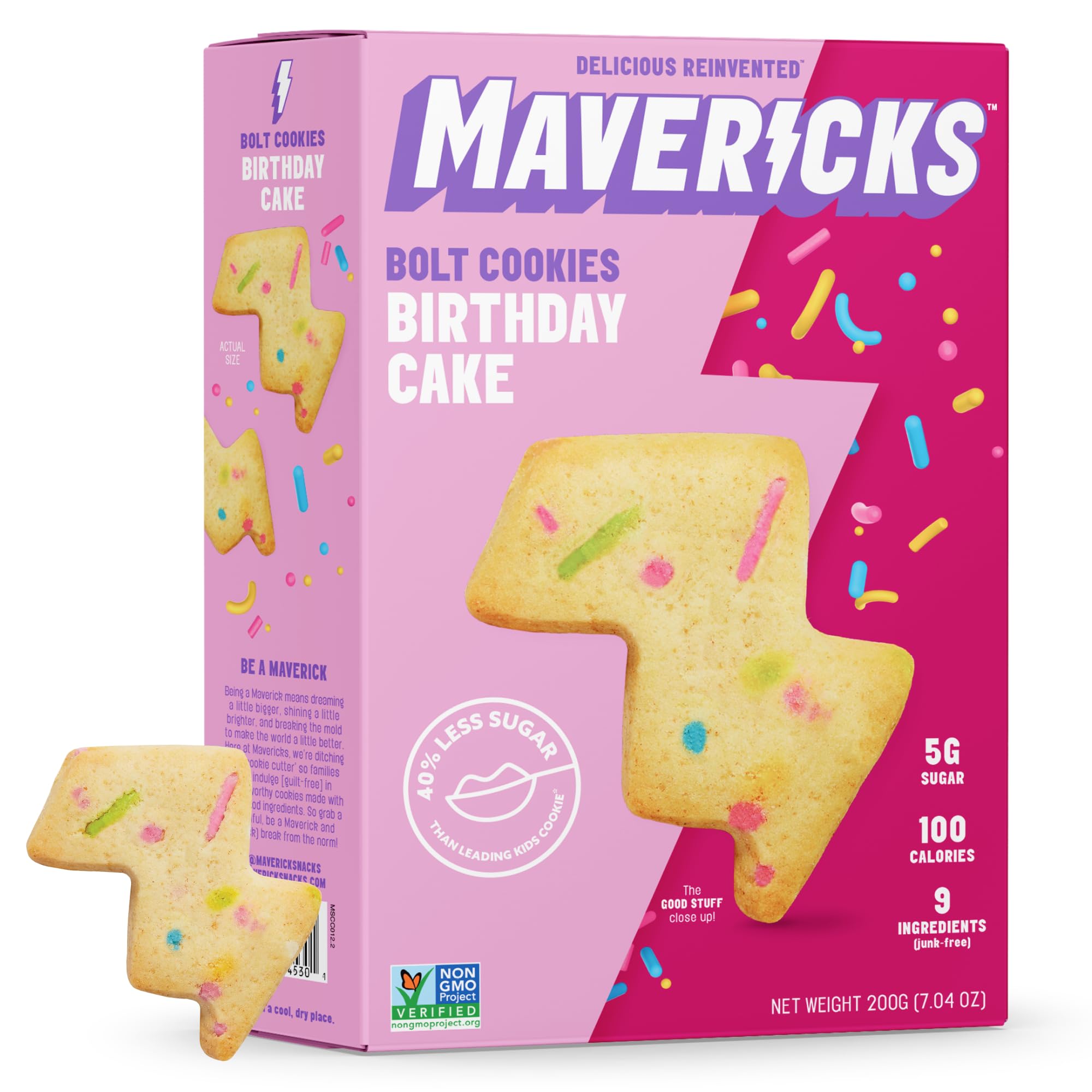 Mavericks Birthday Cake Bolt Cookies - Plant-Based Birthday Cake Confetti Cookies, Egg-Free, Nut-Free, Plant-Based Dessert for Kids - Back to School