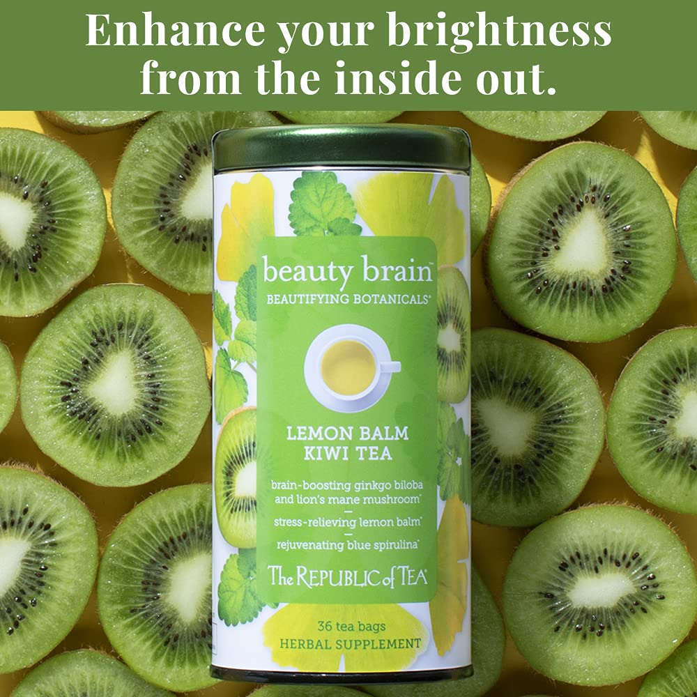 The Republic of Tea - Beauty Brain Beautifying Botanicals Lemon Balm Kiwi Tea, 36 Tea Bags, Herbal Blend, Caffeine Free, Gluten Free