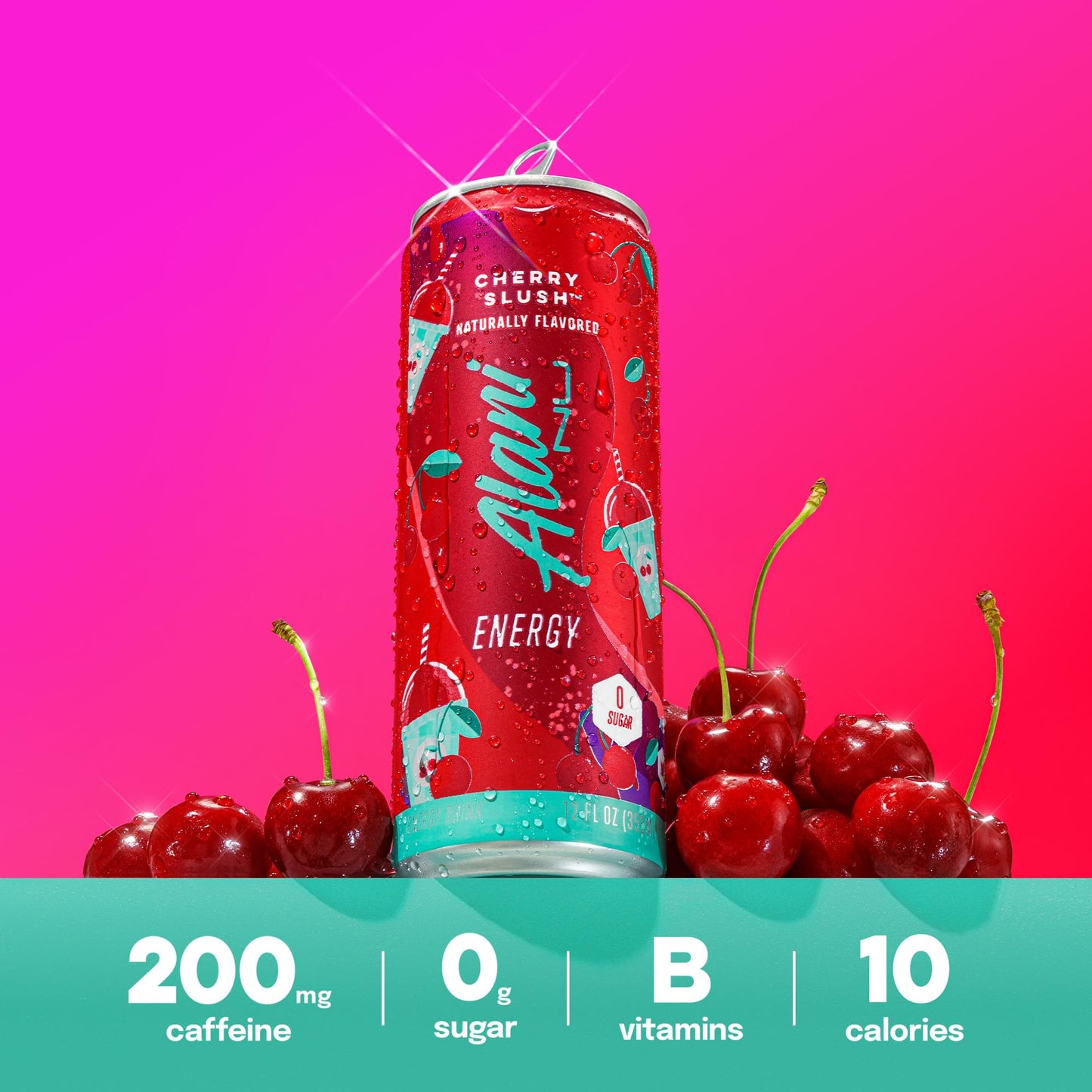 Alani Nu CHERRY SLUSH Ice Sugar Free, Low Calorie Energy Drinks | 200mg Caffeine | Antioxidants | Biotin, B Vitamins | Zero Sugar | 15 Calories or