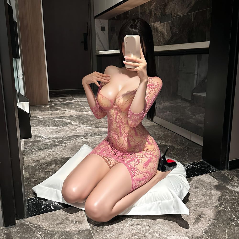 Sexy underwear, plus size flirting net clothes, tearable sexy openwork clothes. (pink)