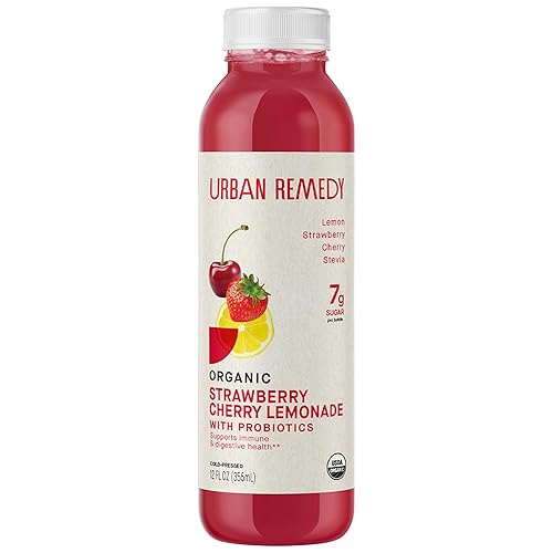 Urban Remedy Organic Strawberry Cherry Lemonade, Fruit-Infused Probiotic Drink with Vitamin C, No Sugar Added, Gluten-Free, Vegan, Non-GMO, 12 fl oz