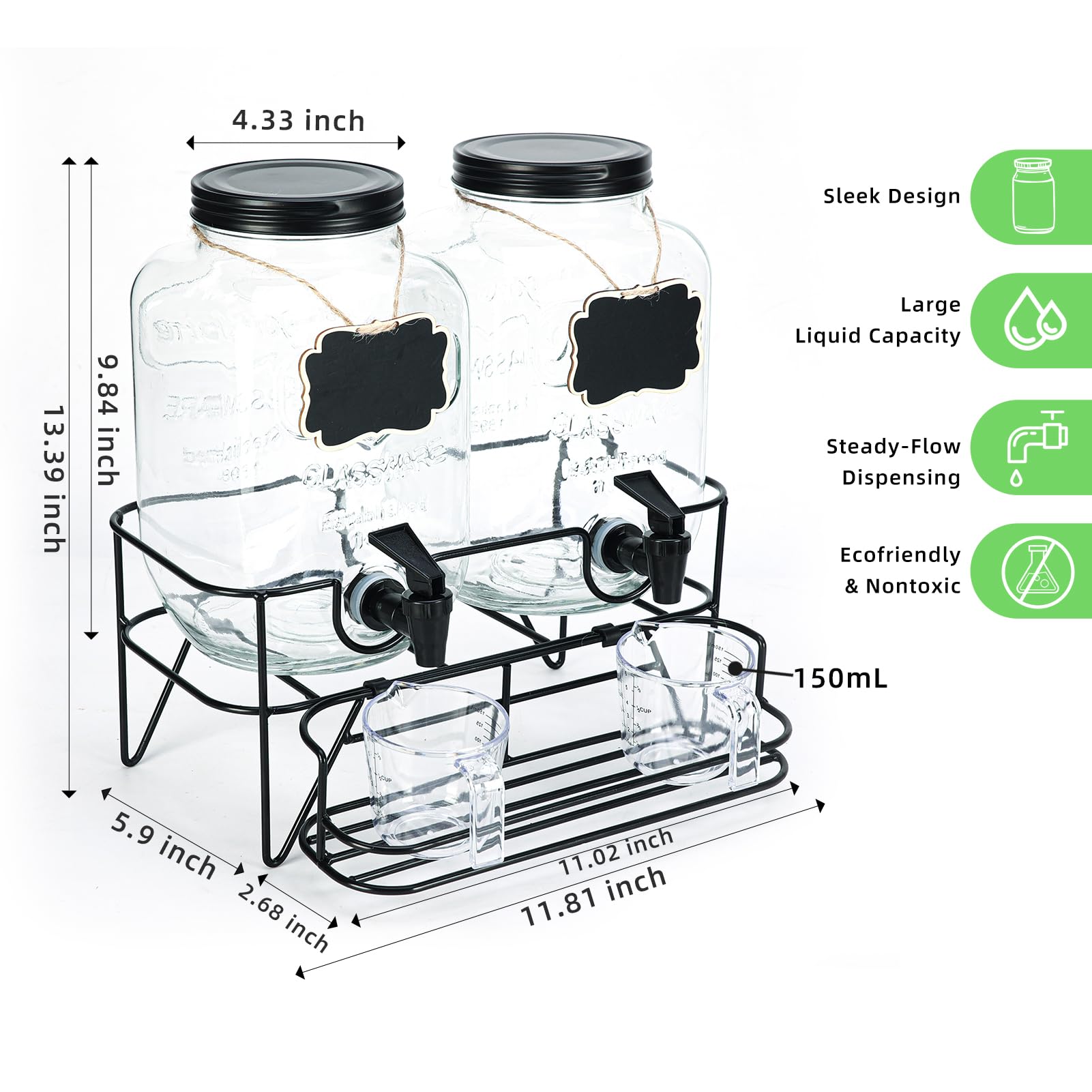 Roetell 2 Sets 1 Gallon Laundry Detergent Dispenser with Stand, Measuring Cup, Glass Laundry Detergent Containr for Laundry Room Organization