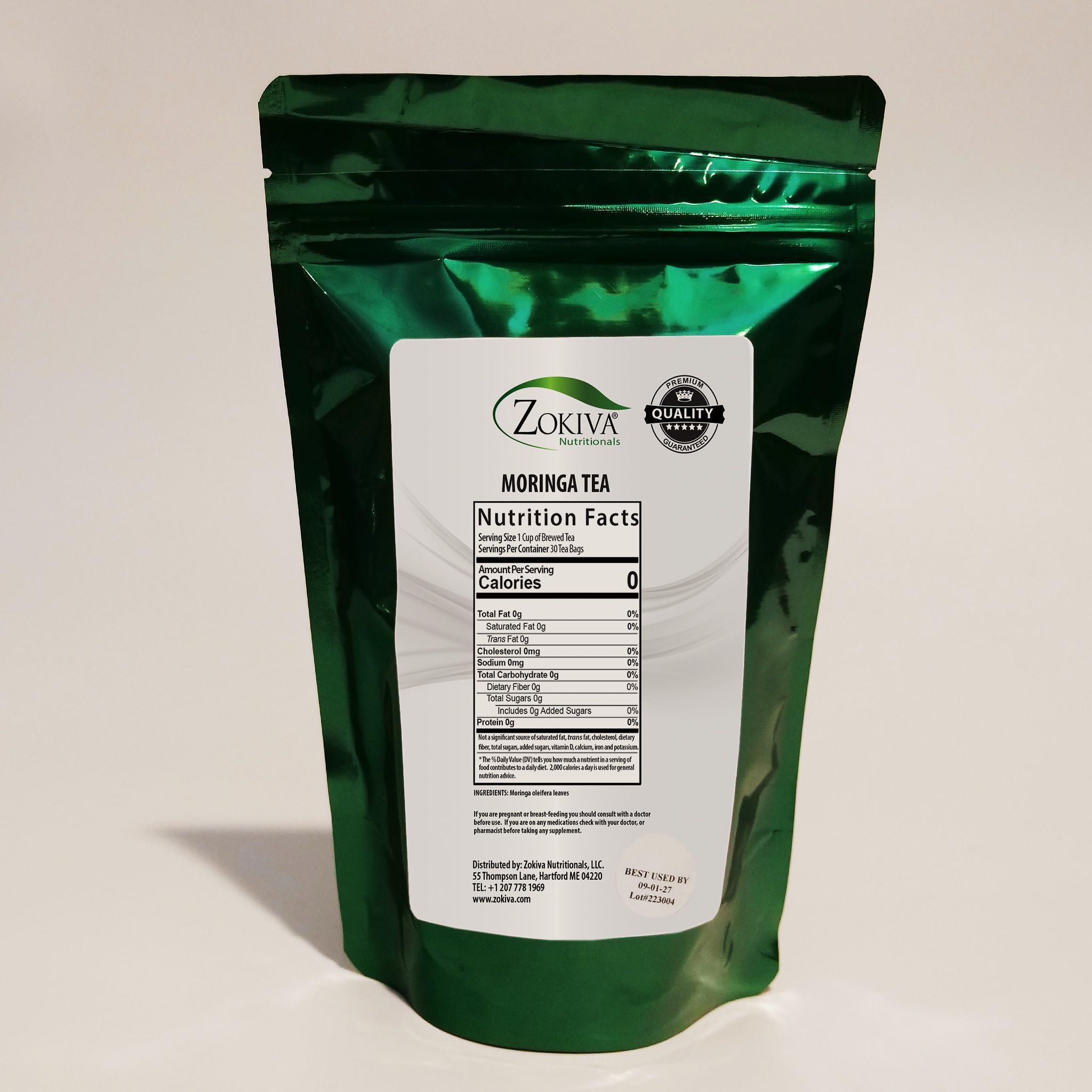 Zokiva Nutritionals - Moringa Tea Organic 6-Pack 180 Tea Bags - A Natural Caffeine - Free Source for Vitamins & Minerals - In Zip Pouch