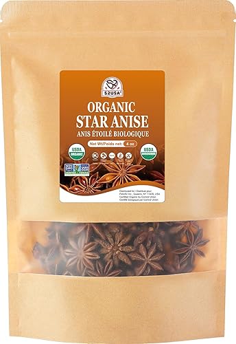 52USA Organic Star Anise, 4 Ounce (Pack of 1), NON-GMO Verified Chinese Star Anises Whole, Dried Star Anise Pods for Tea and baking