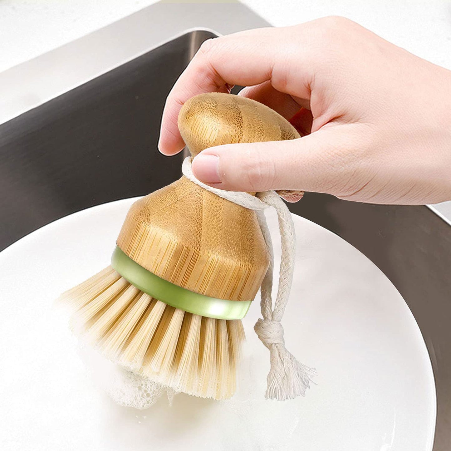 RADESCOO Bamboo Dish Brush, Scrub Brush for Dishes Pots Pans Kitchen Sink Cast Iron Skillet Cleaning, Pack of 2