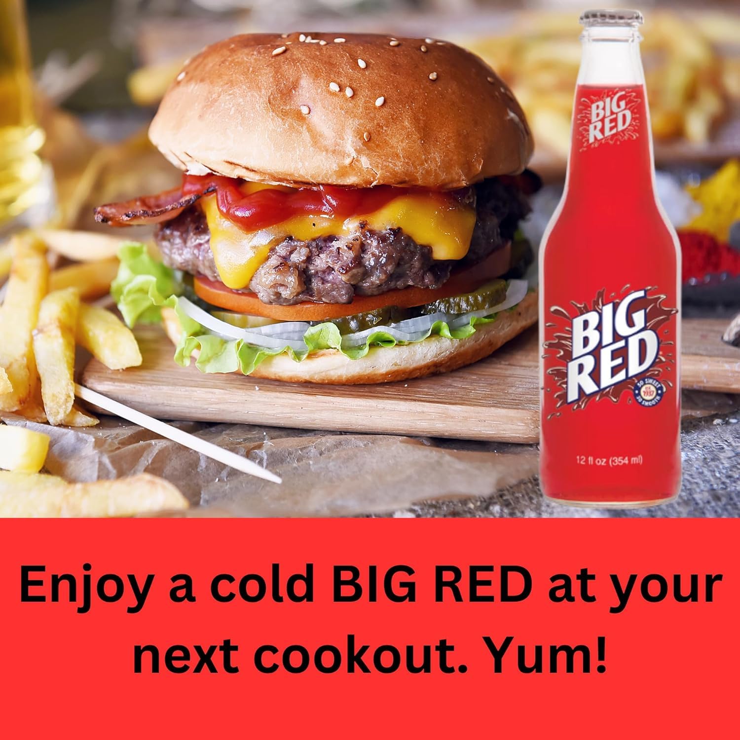 Big Red® Soda - Made with Real Sugar - 6 Pack of 12 oz Glass Bottles - Nostalgic Red Cream Soda
