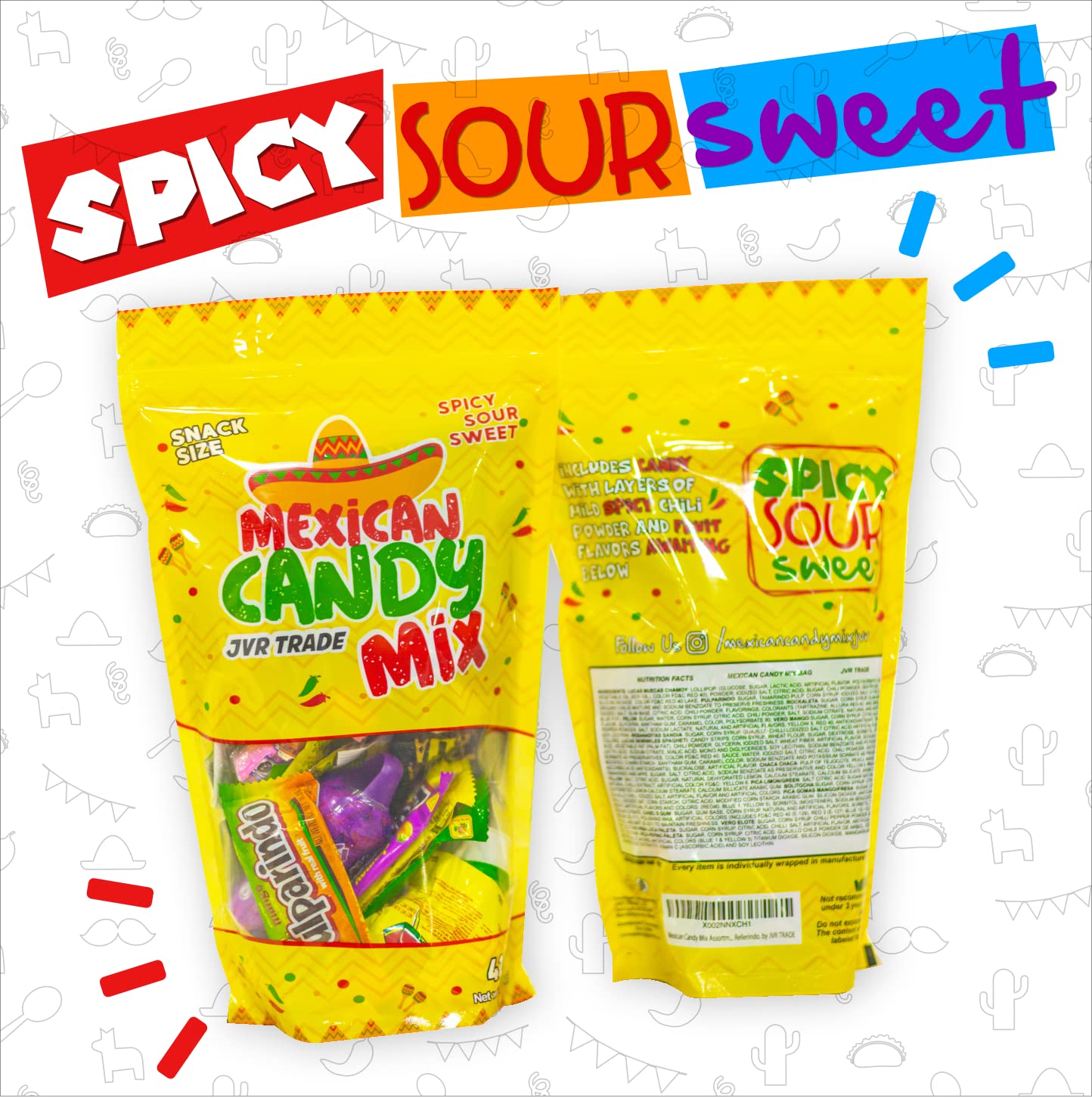 Mexican Candy Mix Assortment Snack (42 Count) Dulces Mexicanos Variety Of Best Sellers Spicy, Sweet, and Sour Bulk candies, Includes Luca, Pelon